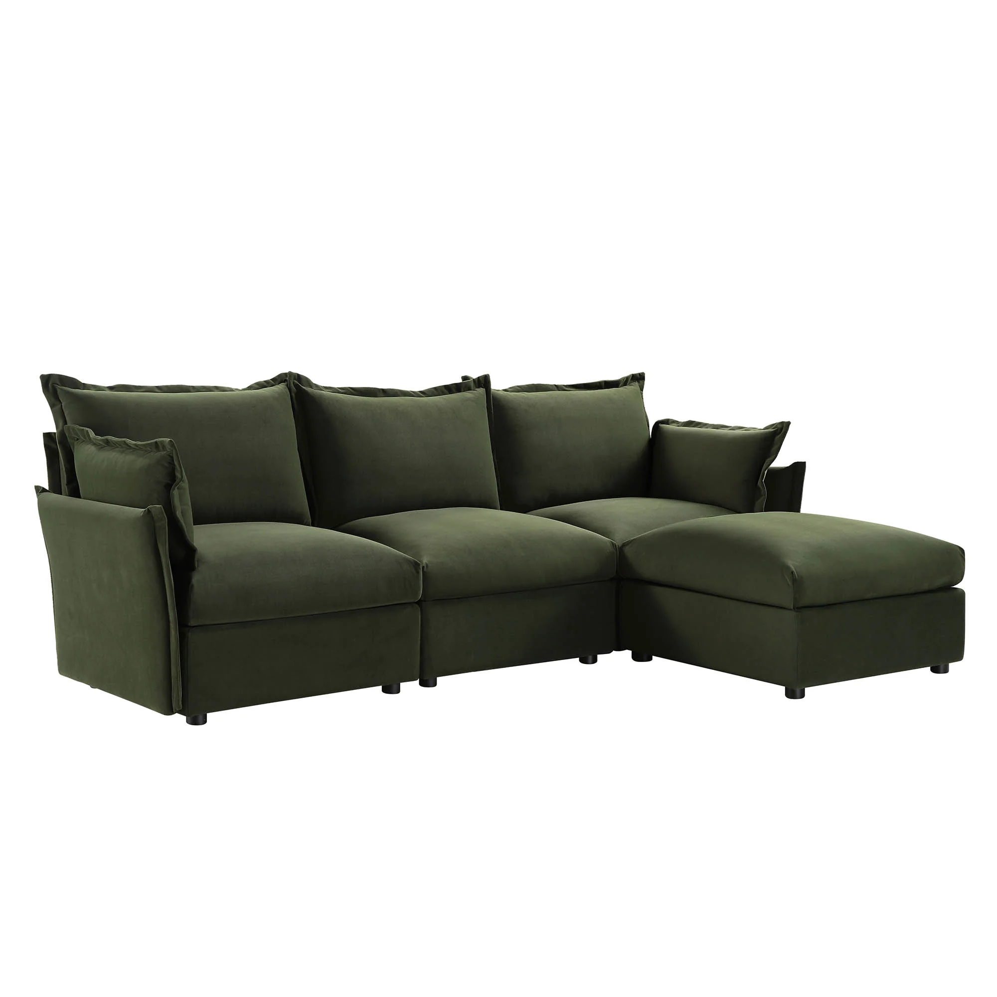 Byron Pillow Edge Moss Green Velvet Modular Sofa, 3-Seater Chaise - Image 5