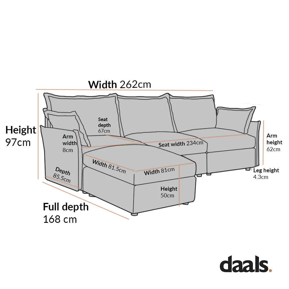 Byron Pillow Edge Beige Fabric Modular Sofa, 3-Seater Chaise - Image 6