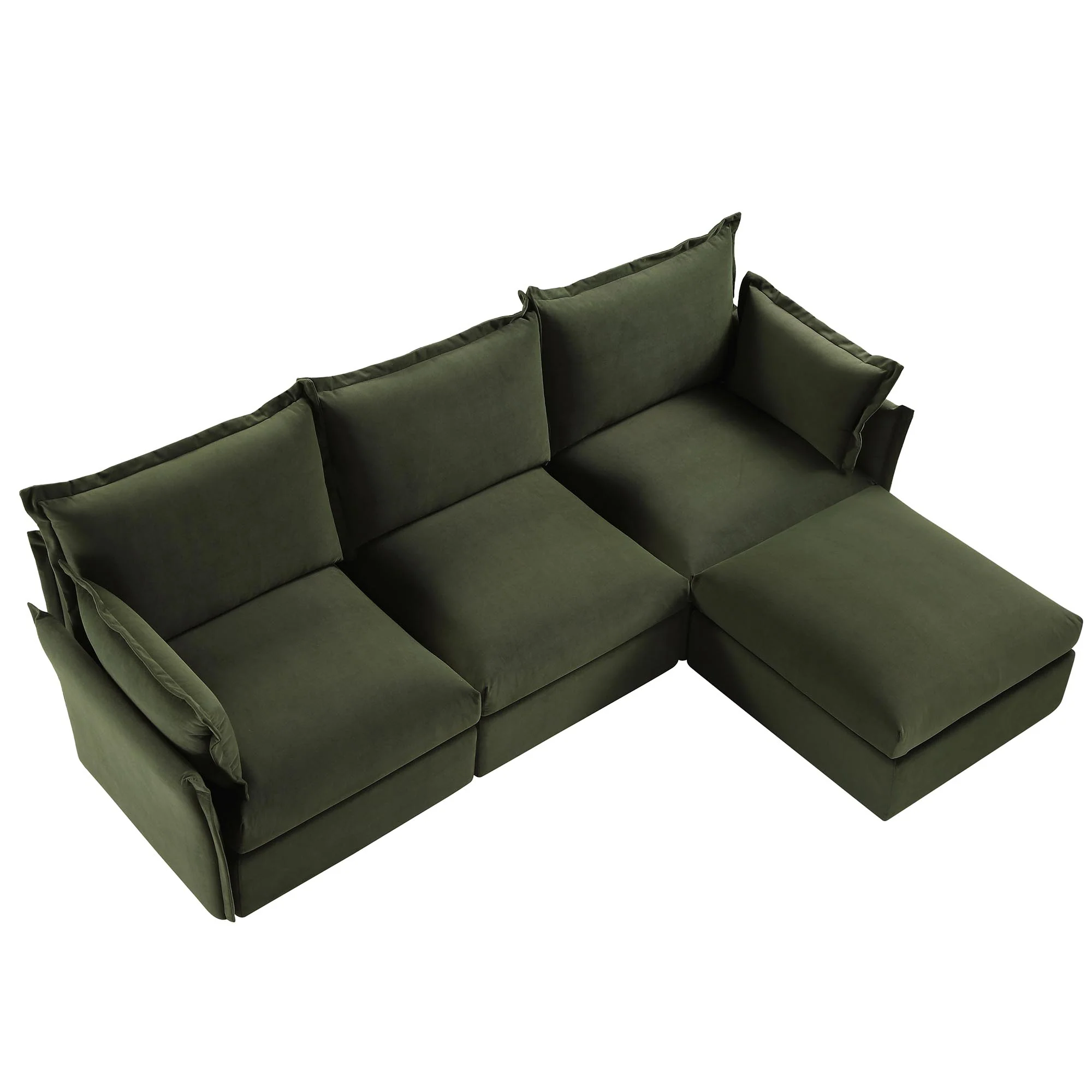 Byron Pillow Edge Moss Green Velvet Modular Sofa, 3-Seater Chaise - Image 9