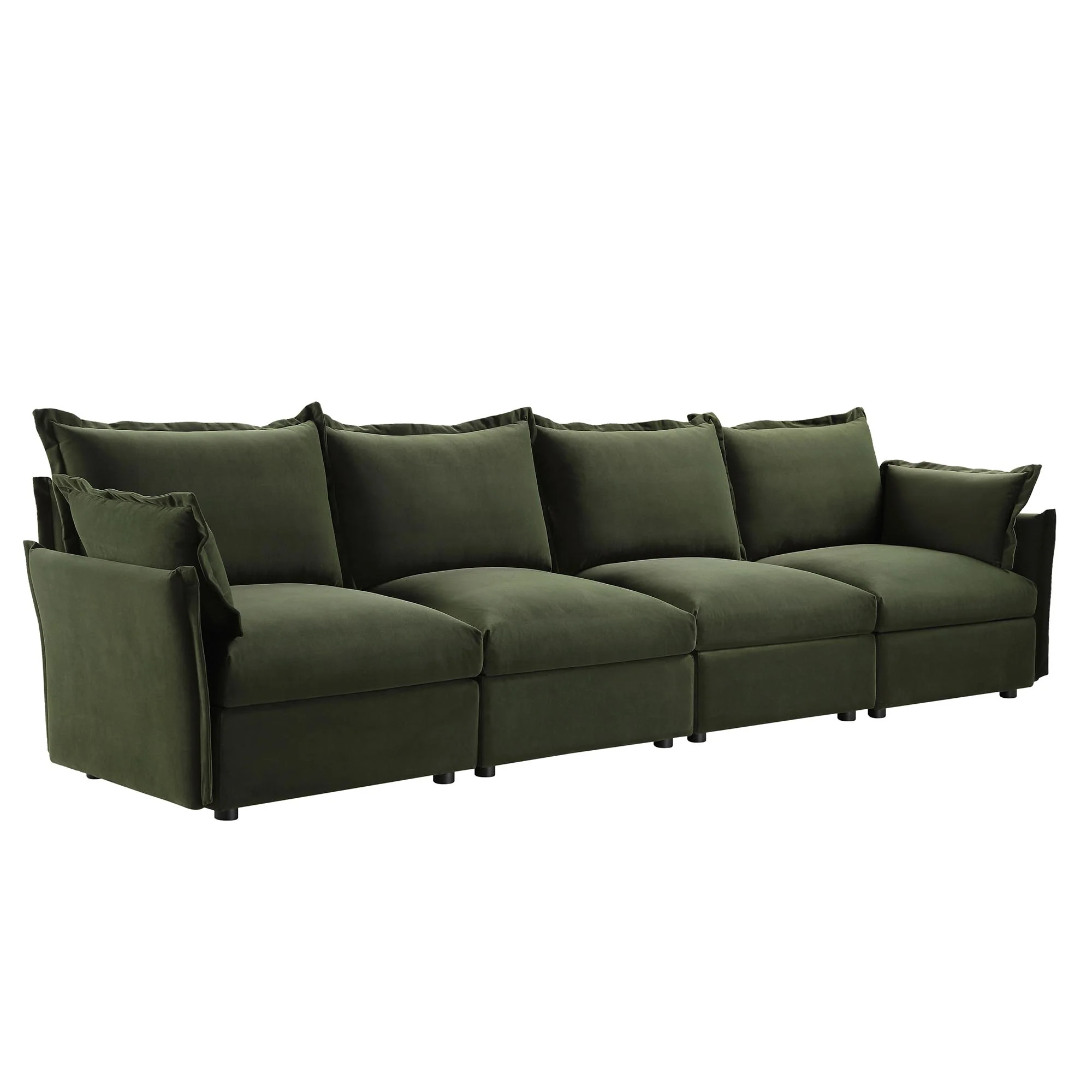Byron Pillow Edge Moss Green Velvet Modular Sofa, 4-Seater - Image 4