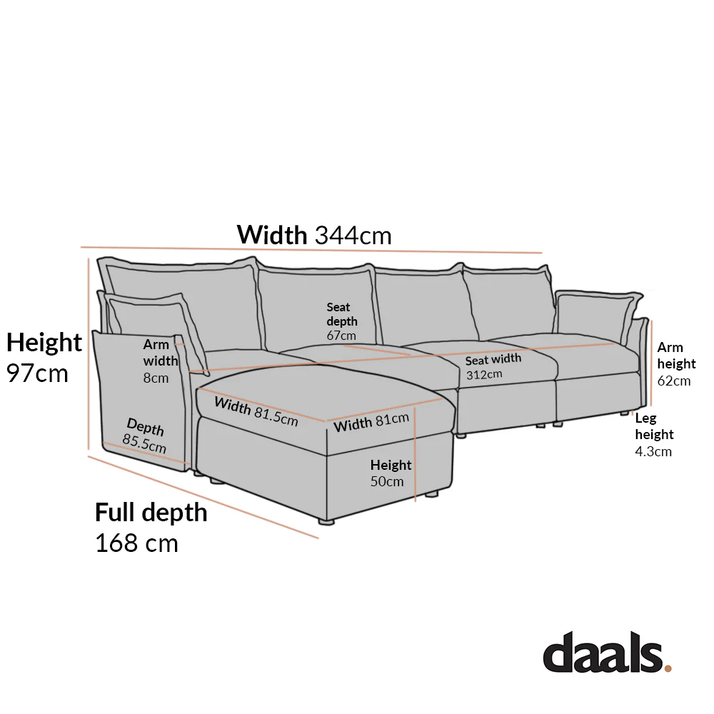 Byron Pillow Edge Beige Fabric Modular Sofa, 4-Seater Chaise - Image 6