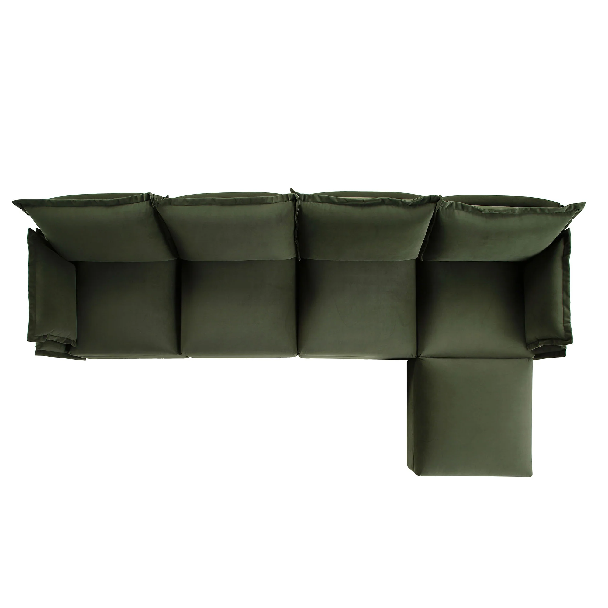 Byron Pillow Edge Moss Green Velvet Modular Sofa, 4-Seater Chaise - Image 6