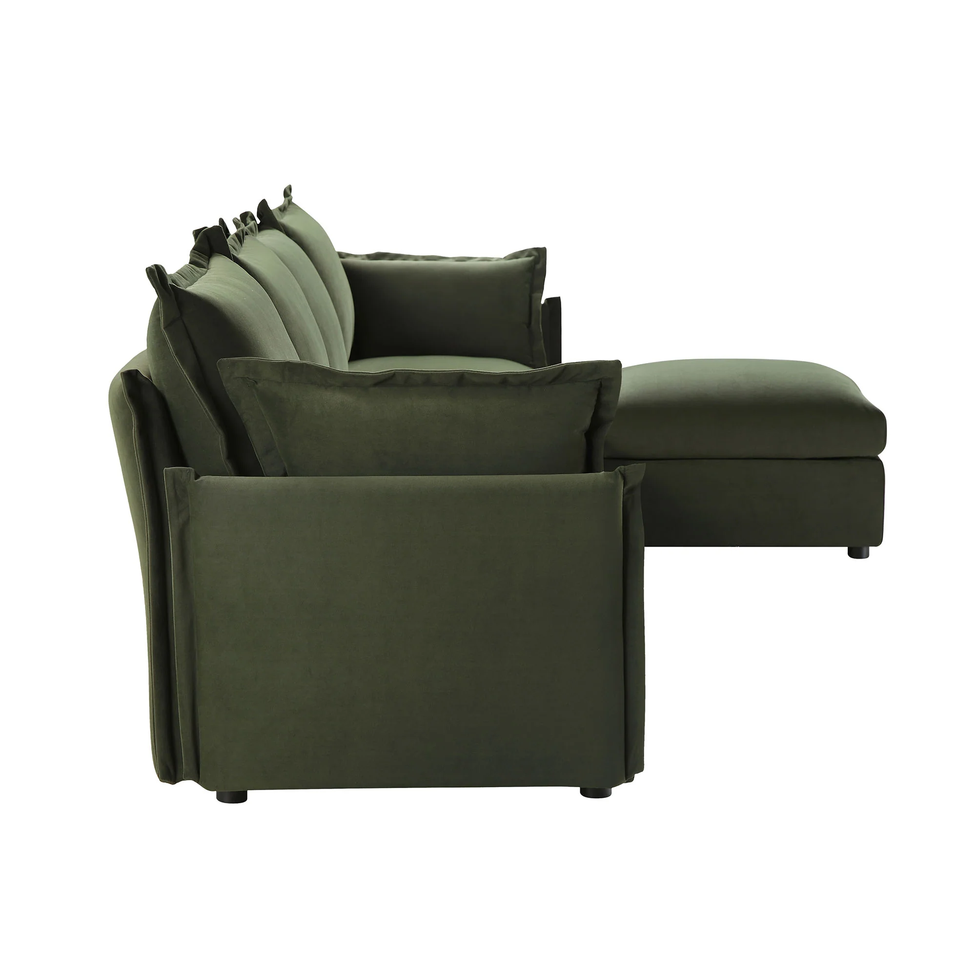 Byron Pillow Edge Moss Green Velvet Modular Sofa, 4-Seater Chaise - Image 7