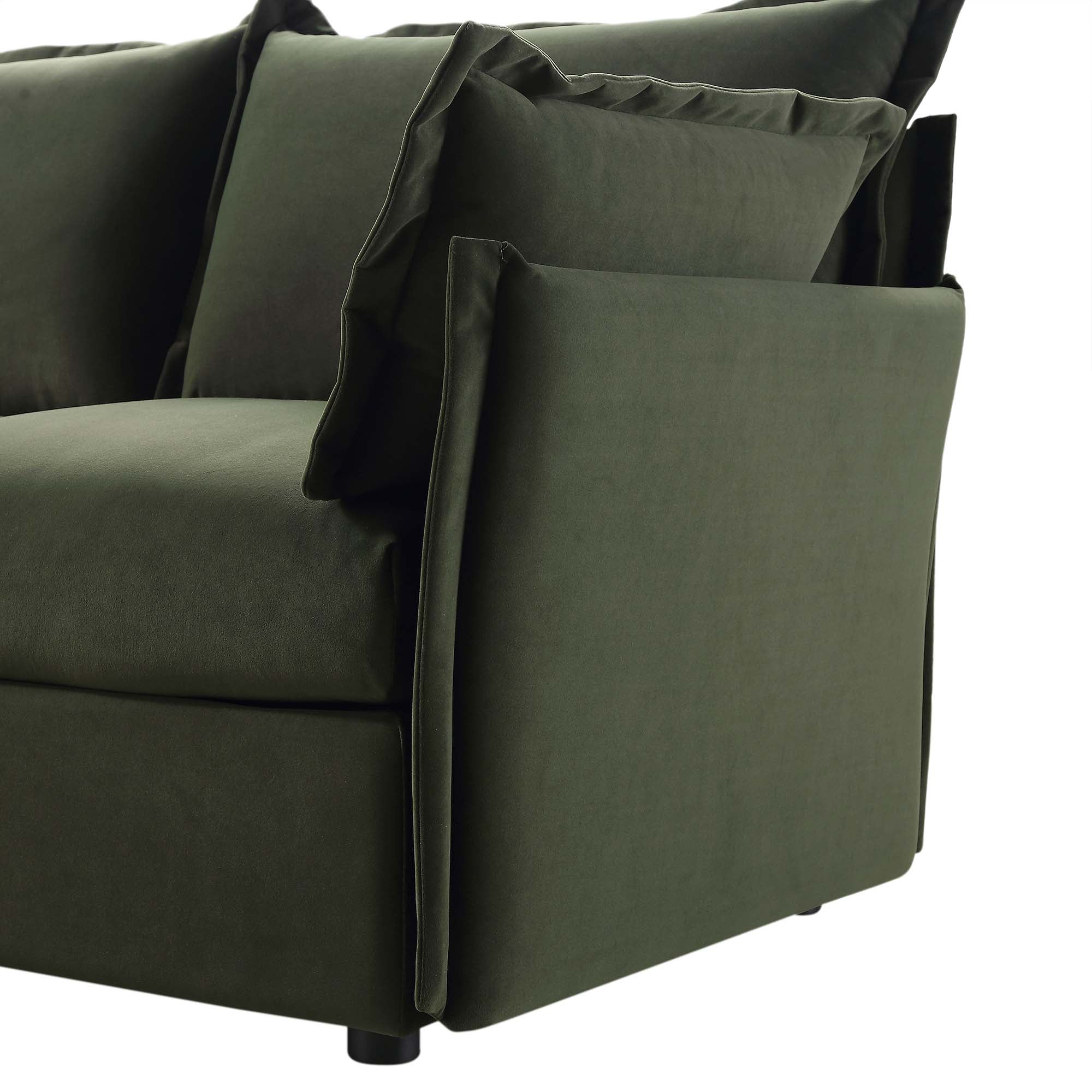Byron Pillow Edge Moss Green Velvet Modular Sofa, 5-Seater Corner - Image 10