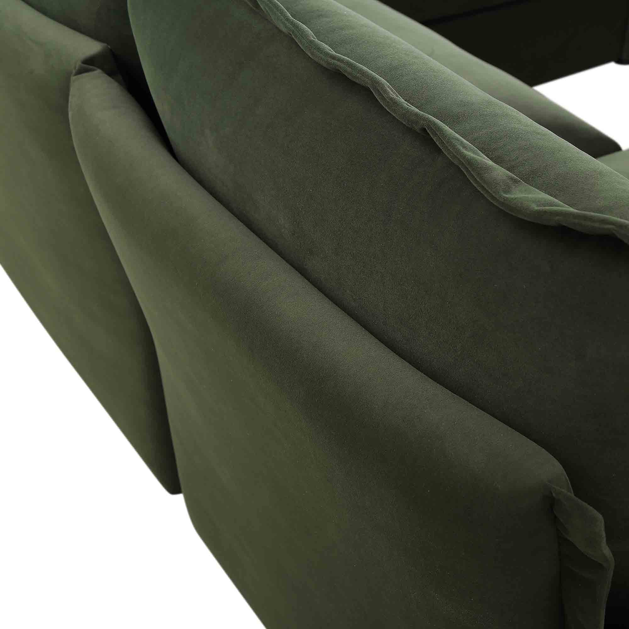 Byron Pillow Edge Moss Green Velvet Modular Sofa, 5-Seater Corner - Image 12