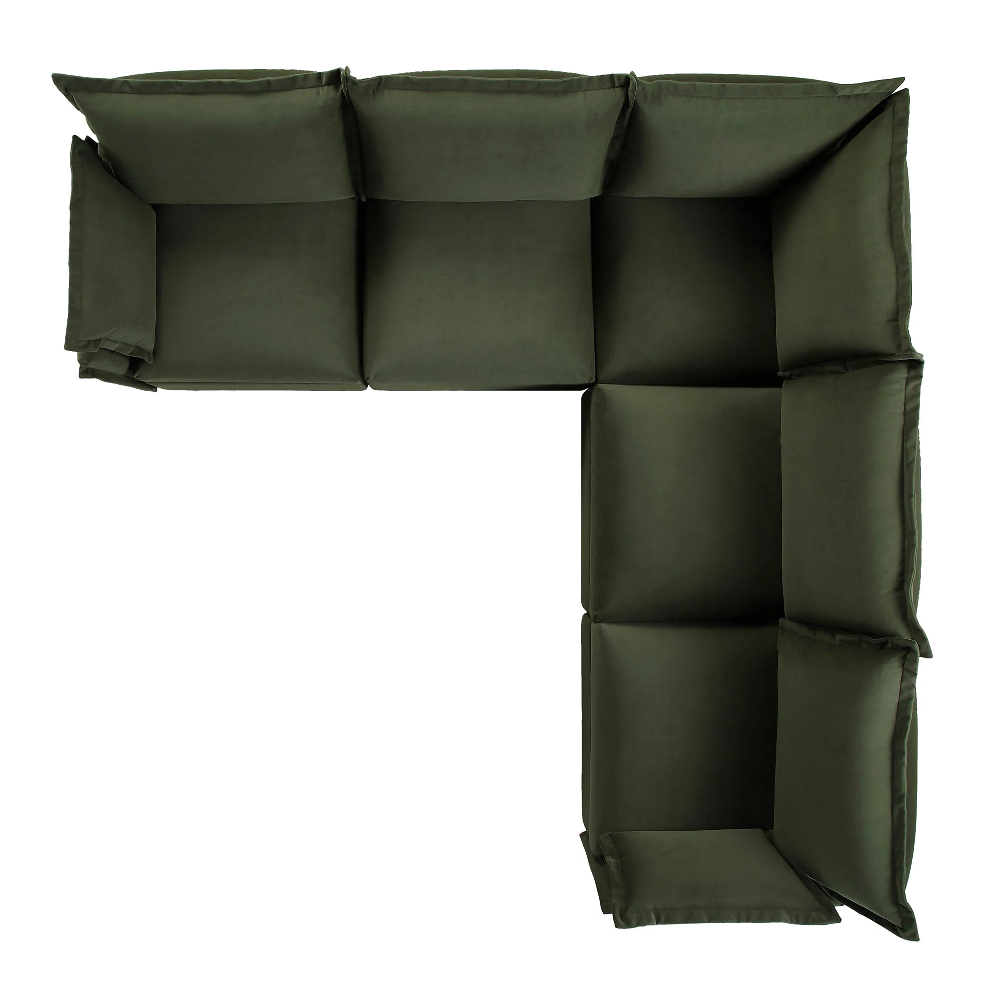 Byron Pillow Edge Moss Green Velvet Modular Sofa, 5-Seater Corner - Image 4