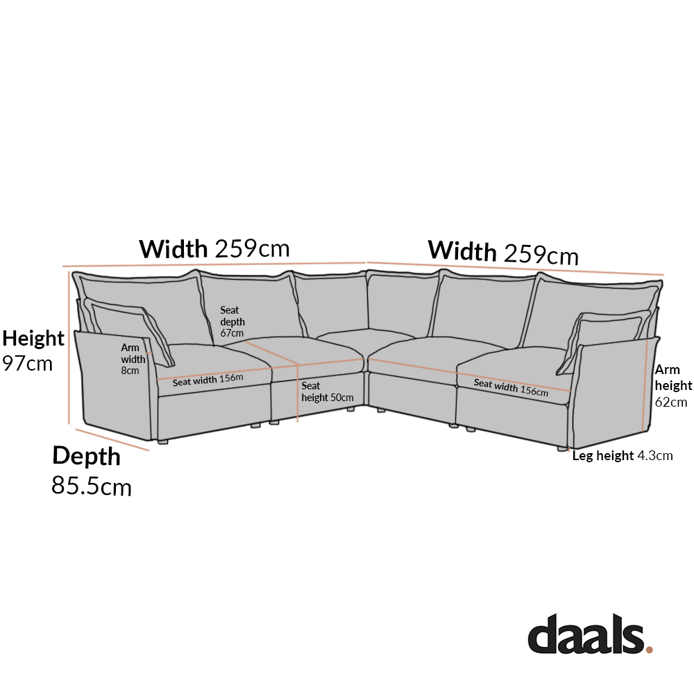 Byron Pillow Edge Mist Grey Boucle Modular Sofa, 5-Seater Corner - Image 4