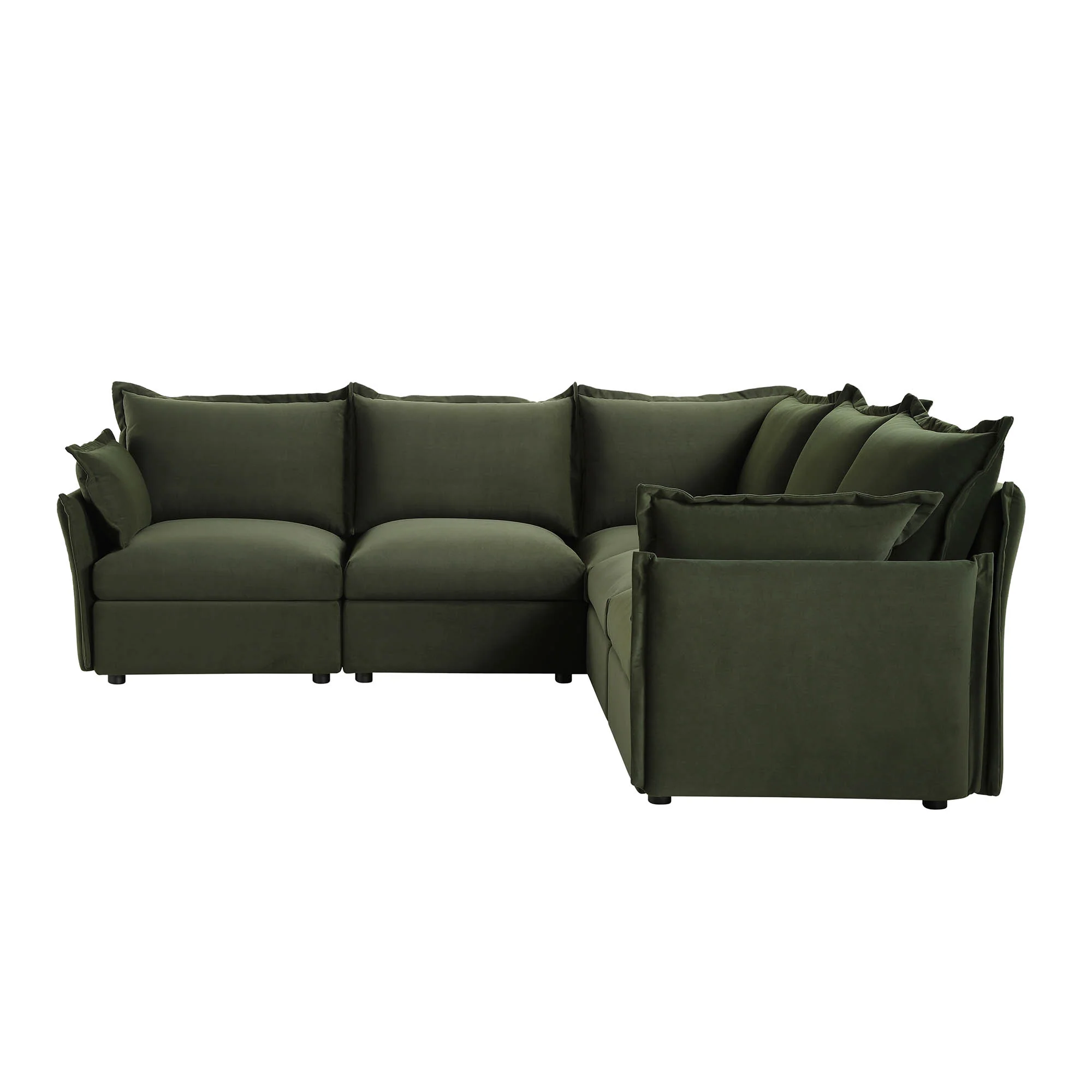 Byron Pillow Edge Moss Green Velvet Modular Sofa, 5-Seater Corner - Image 7