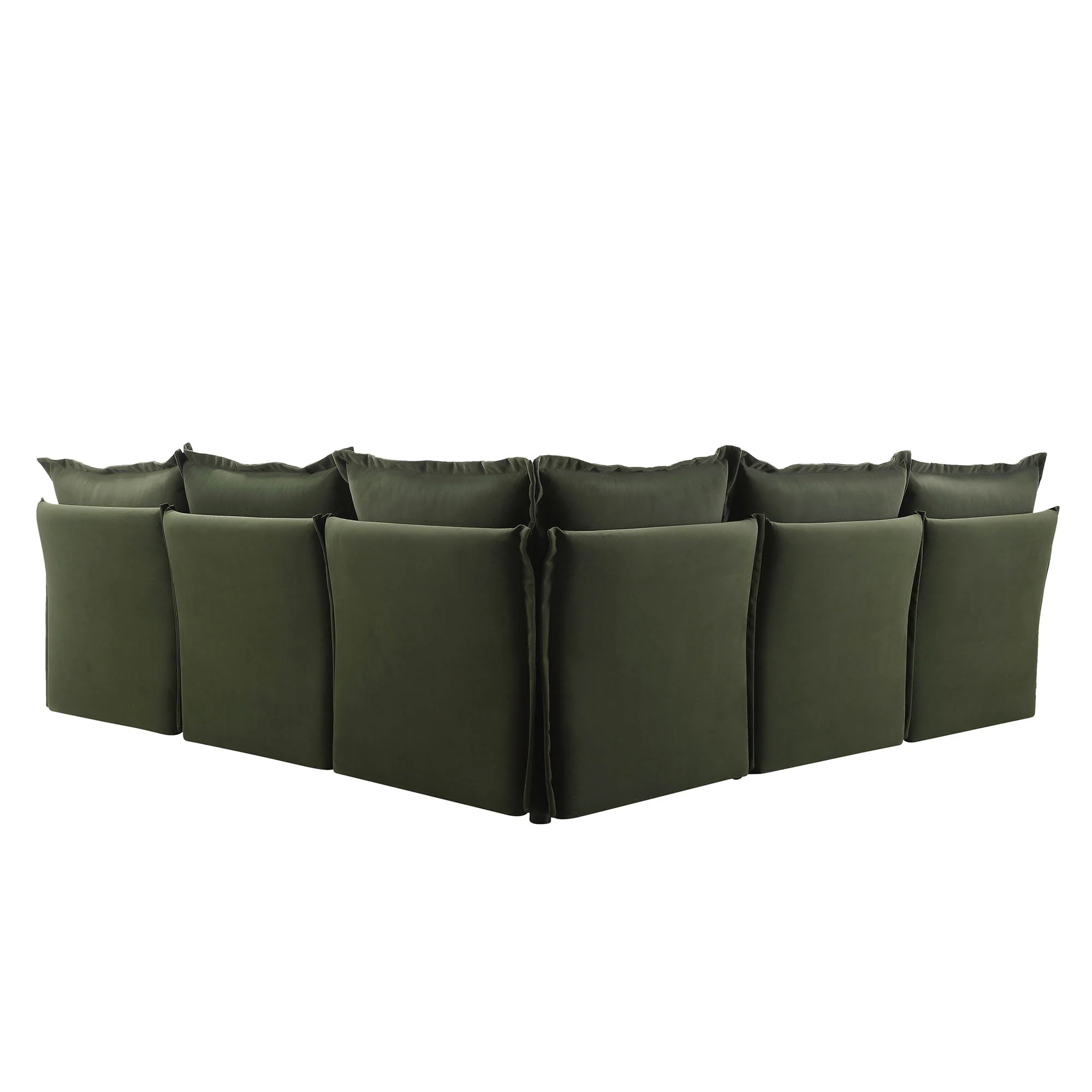 Byron Pillow Edge Moss Green Velvet Modular Sofa, 5-Seater Corner - Image 8
