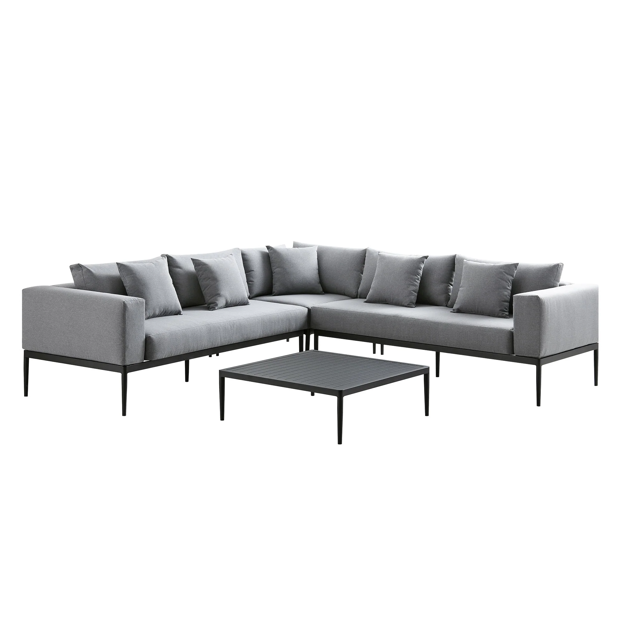Calabasas Large Outdoor Fabric Aluminium Frame Corner Sofa Set with Coffee Table, Dark Grey - Image 2
