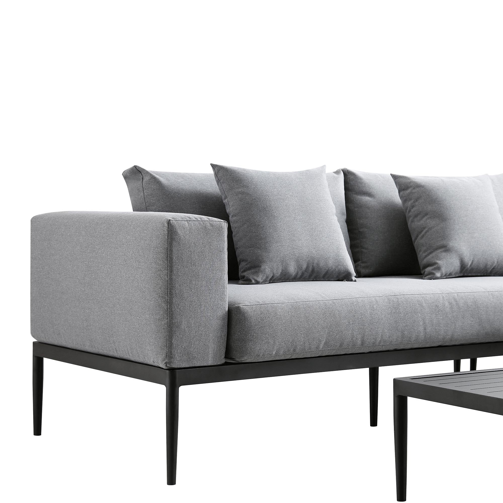 Calabasas Large Outdoor Fabric Aluminium Frame Corner Sofa Set with Coffee Table, Dark Grey - Image 7