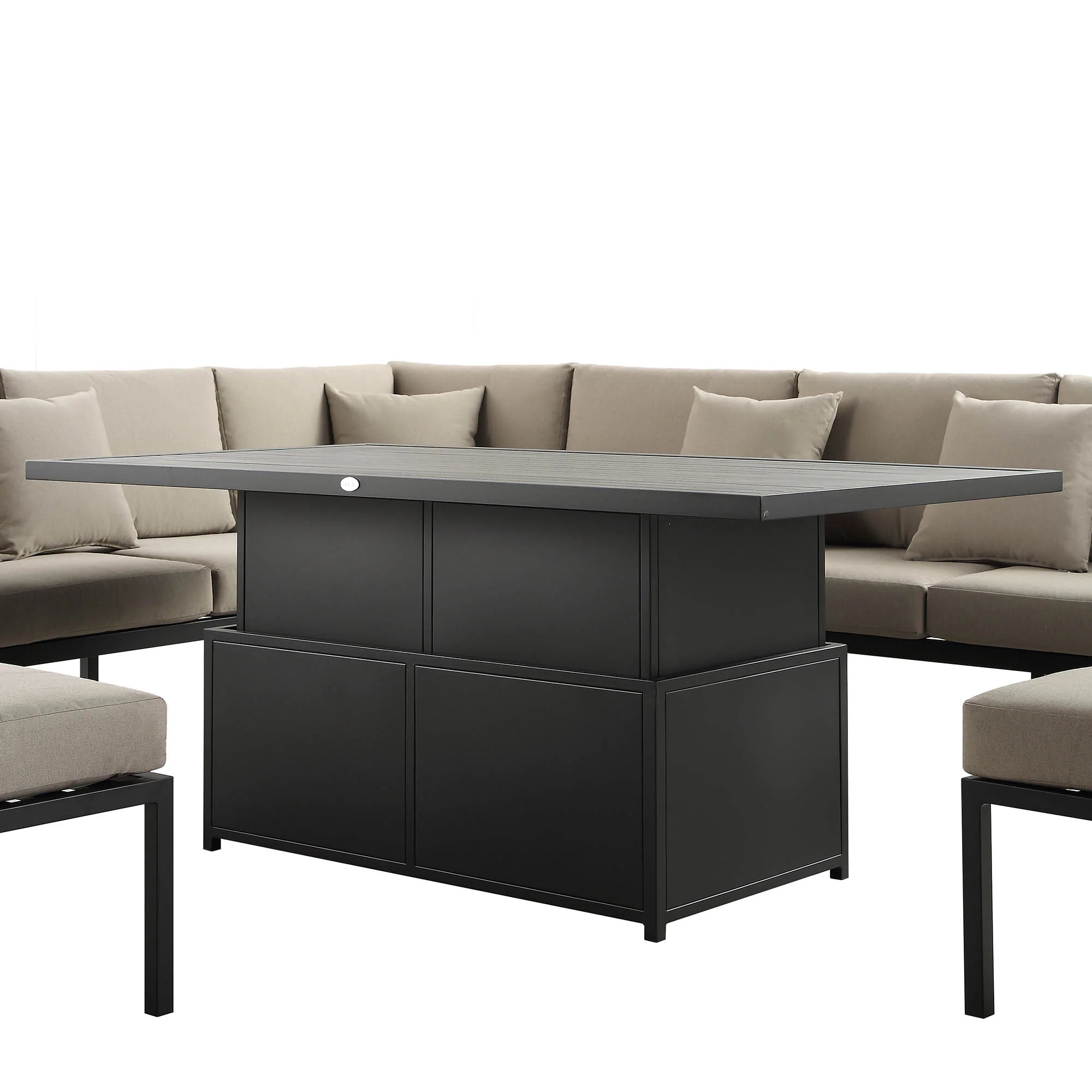Calabasas Large Outdoor Fabric and Aluminium Corner Casual Dining Set with Rising Table, Taupe - Image 10