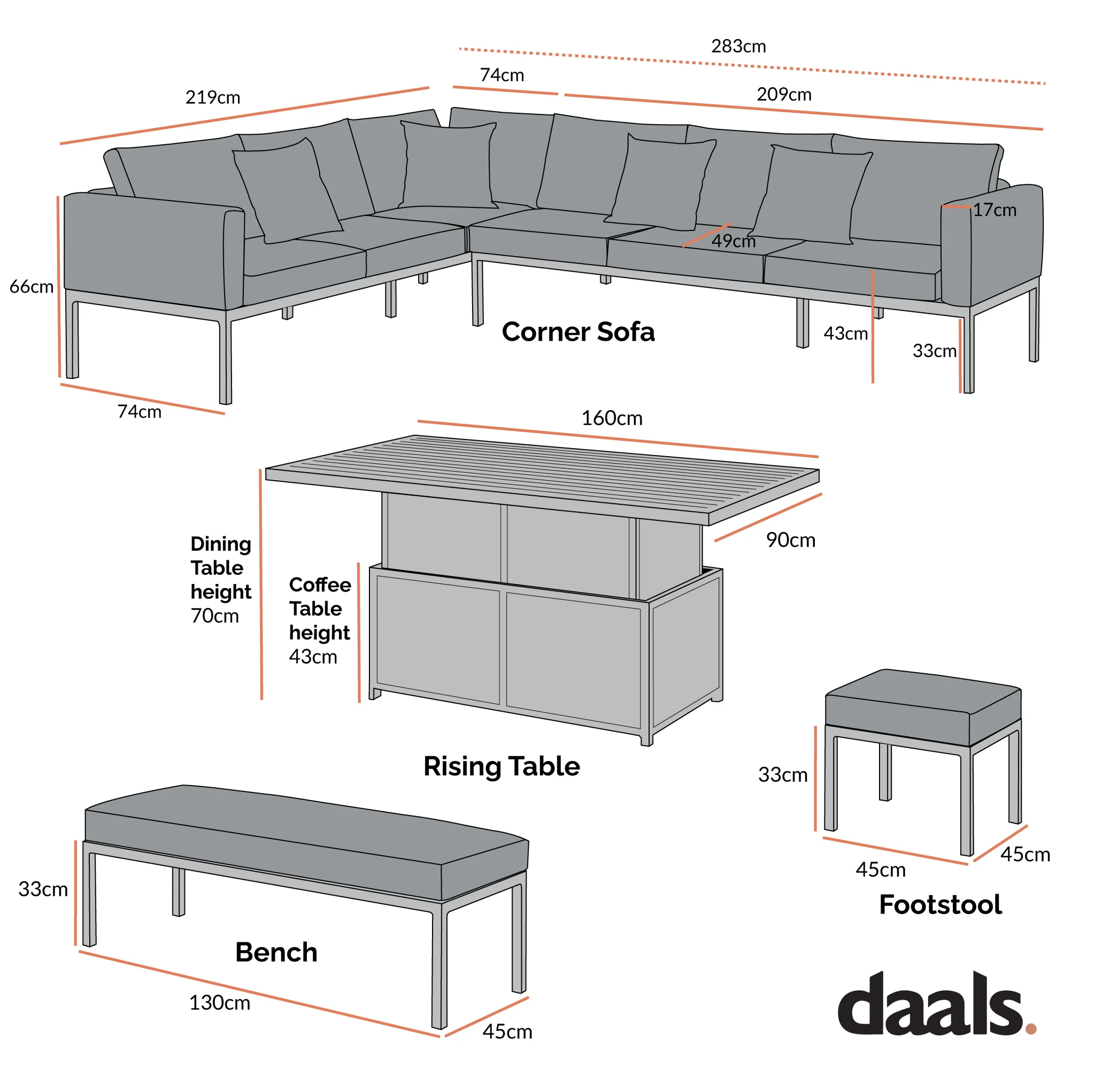 Calabasas Large Outdoor Fabric and Aluminium Corner Casual Dining Set with Rising Table, Taupe - Image 4