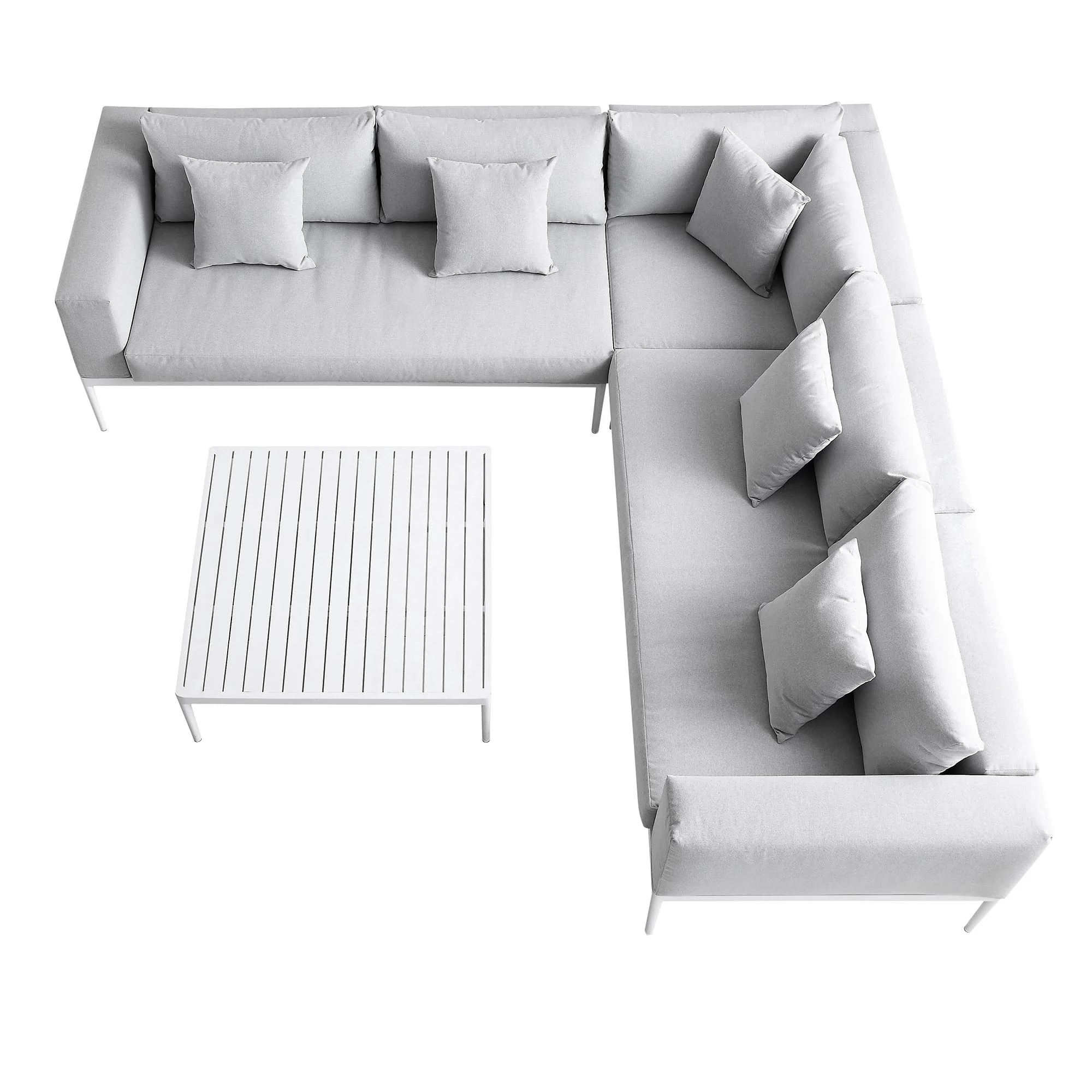 Calabasas Large Outdoor Fabric Aluminium Frame Corner Sofa Set with Coffee Table, Light Grey - Image 4