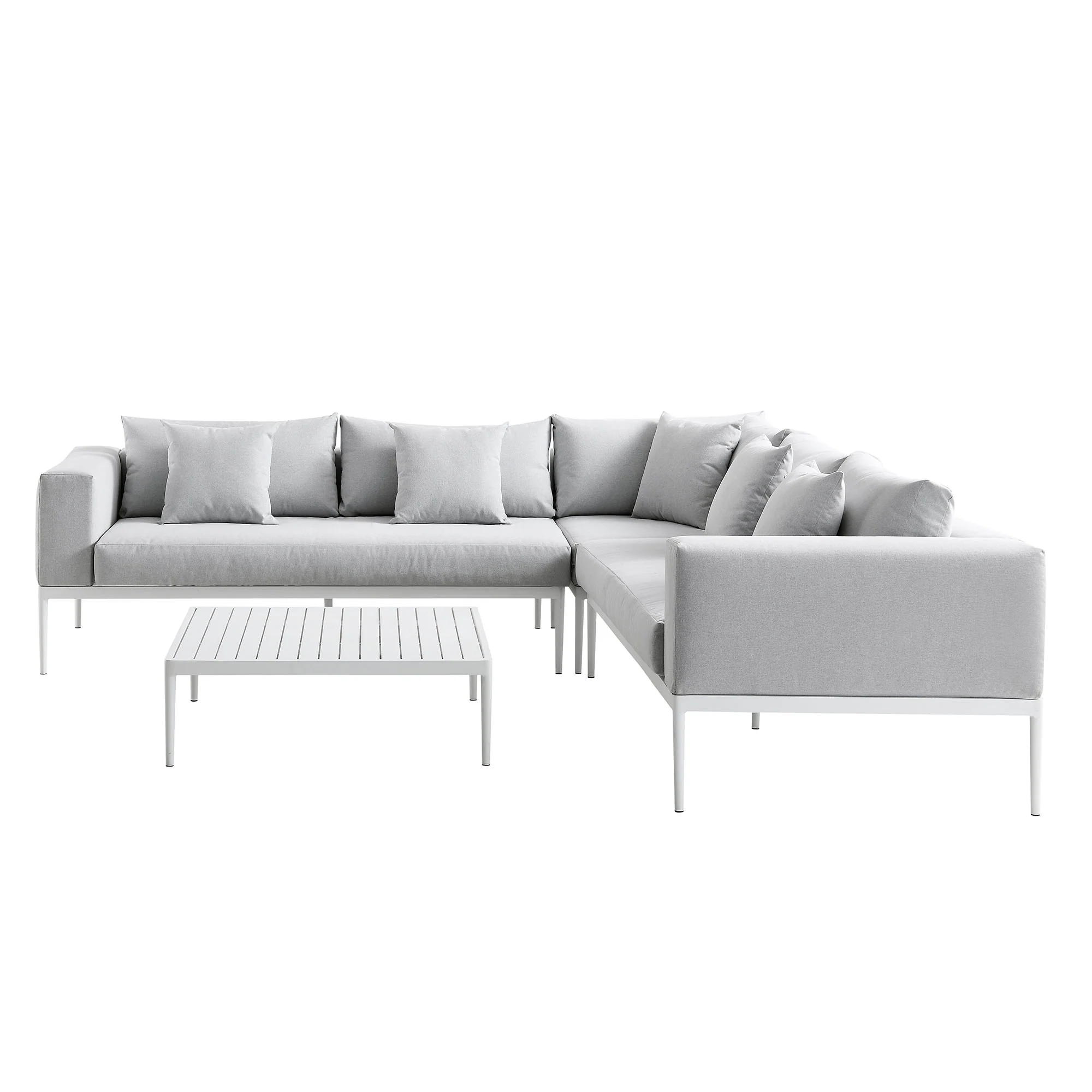 Calabasas Large Outdoor Fabric Aluminium Frame Corner Sofa Set with Coffee Table, Light Grey - Image 6