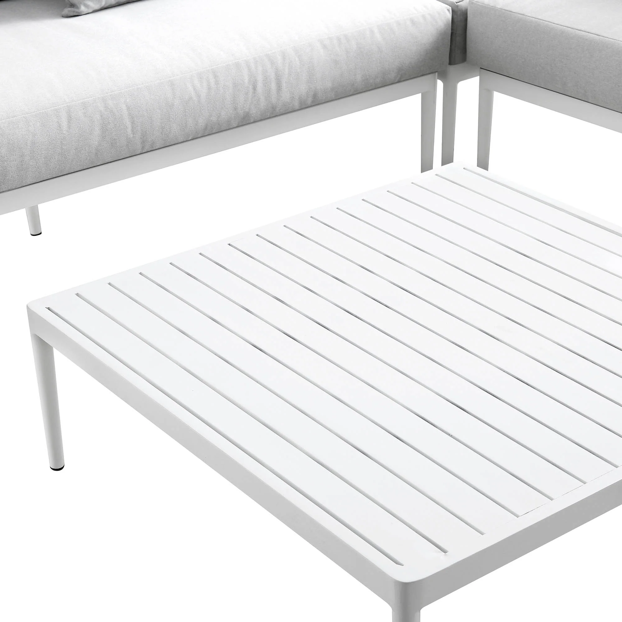 Calabasas Large Outdoor Fabric Aluminium Frame Corner Sofa Set with Coffee Table, Light Grey - Image 9