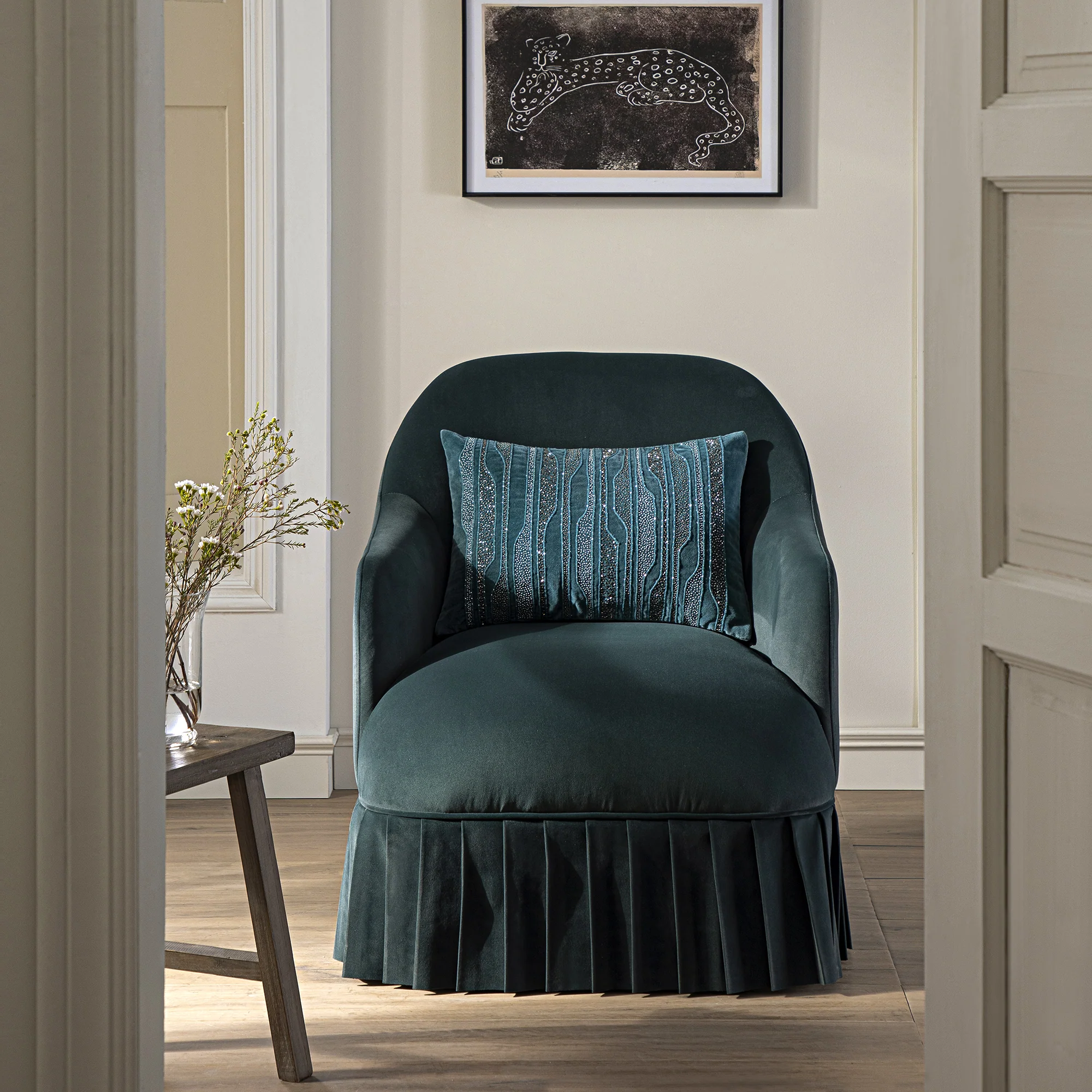 Calliope Skirted Armchair, Aegean Blue Velvet - Image 2