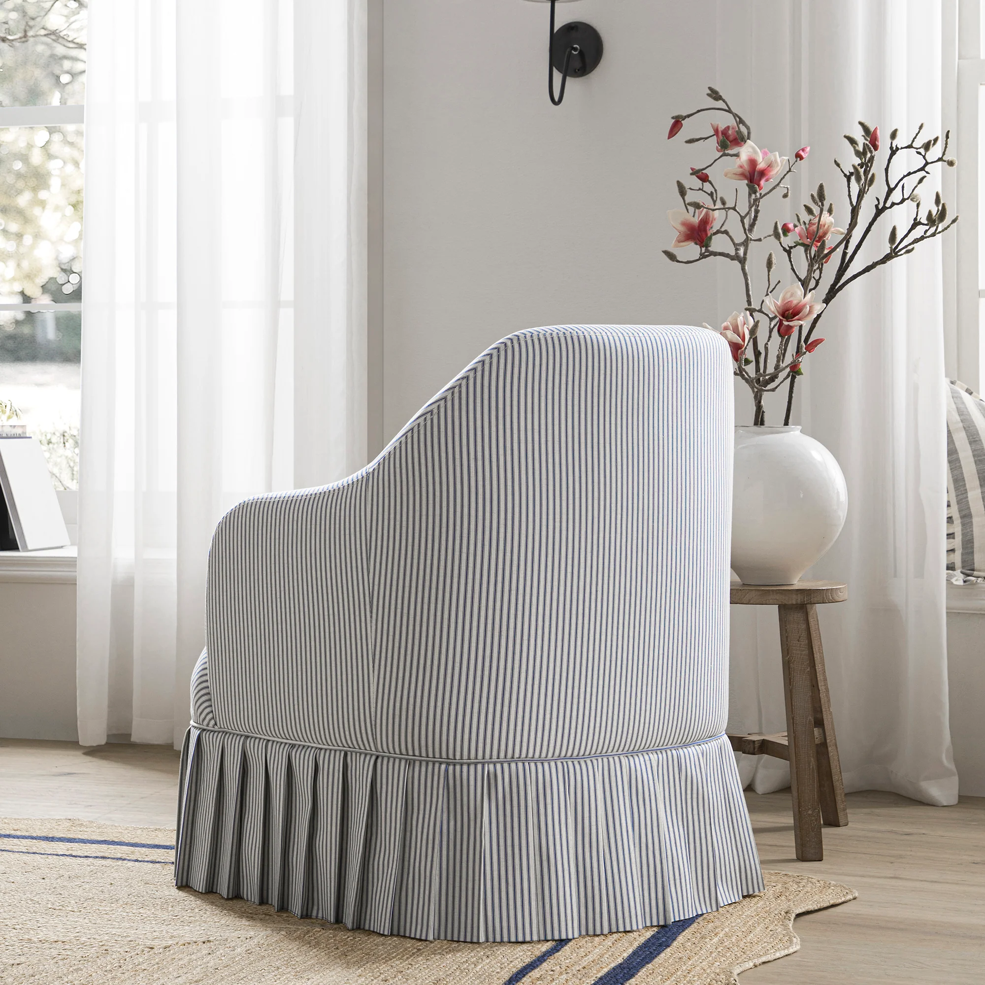 Calliope Skirted Armchair, Blue Striped - Image 3