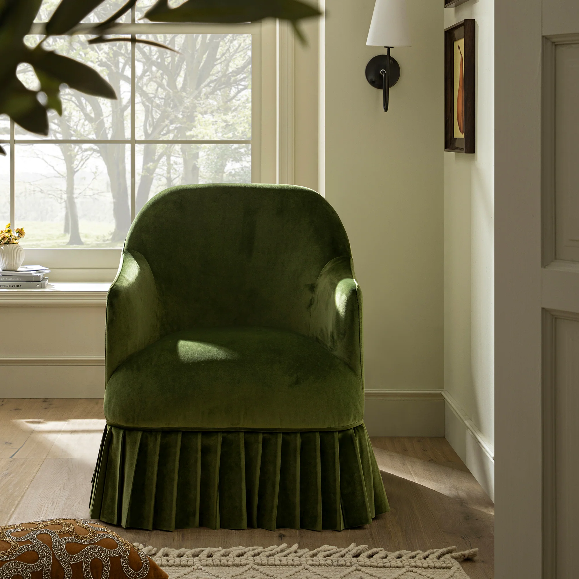 Calliope Skirted Armchair, Fern Green Velvet - Image 3