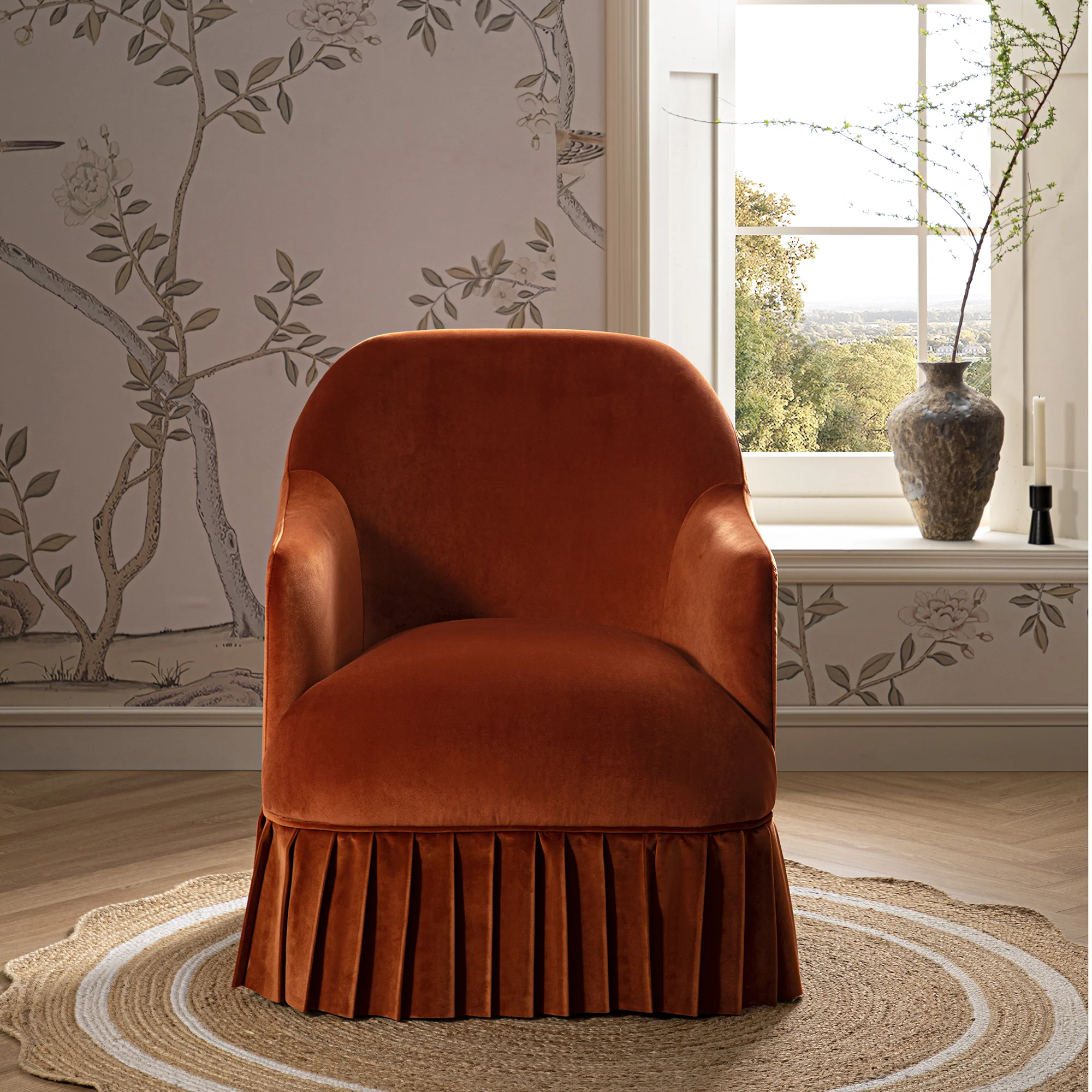 Calliope Skirted Armchair, Rust Velvet - Image 2