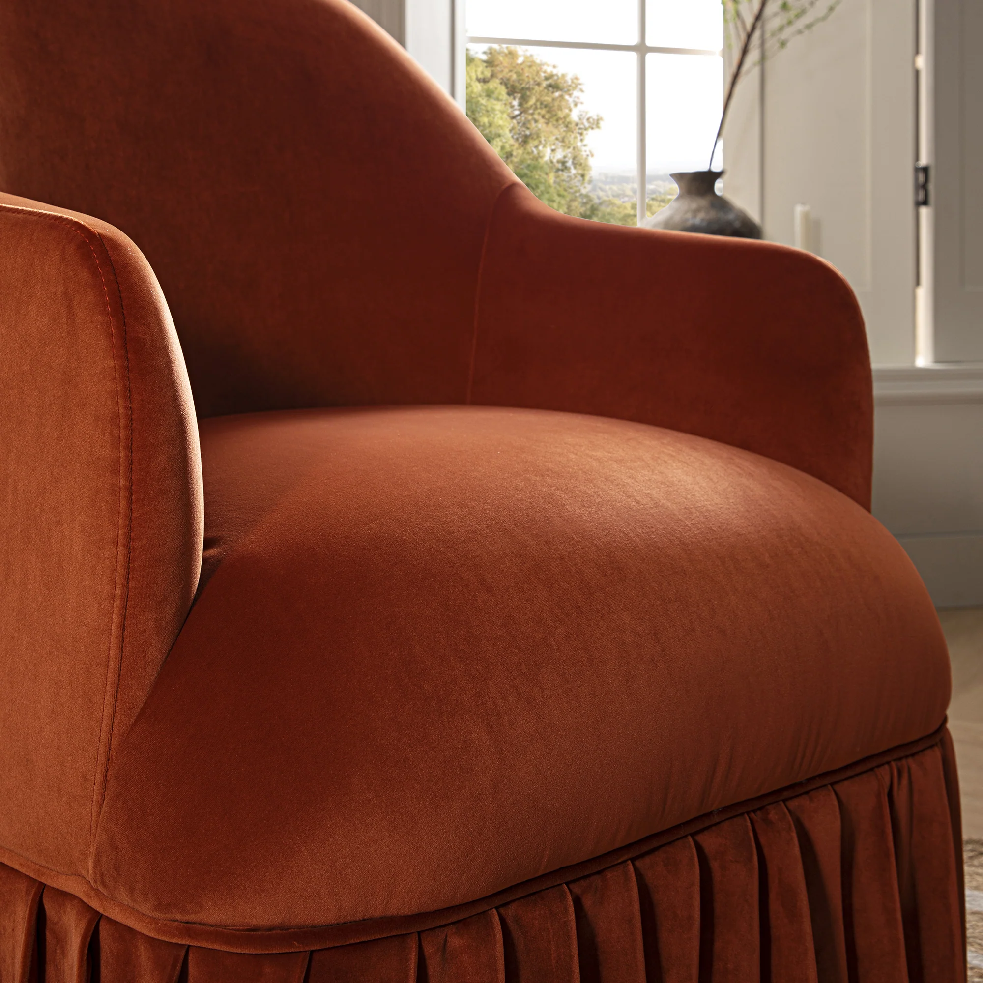 Calliope Skirted Armchair, Rust Velvet - Image 6
