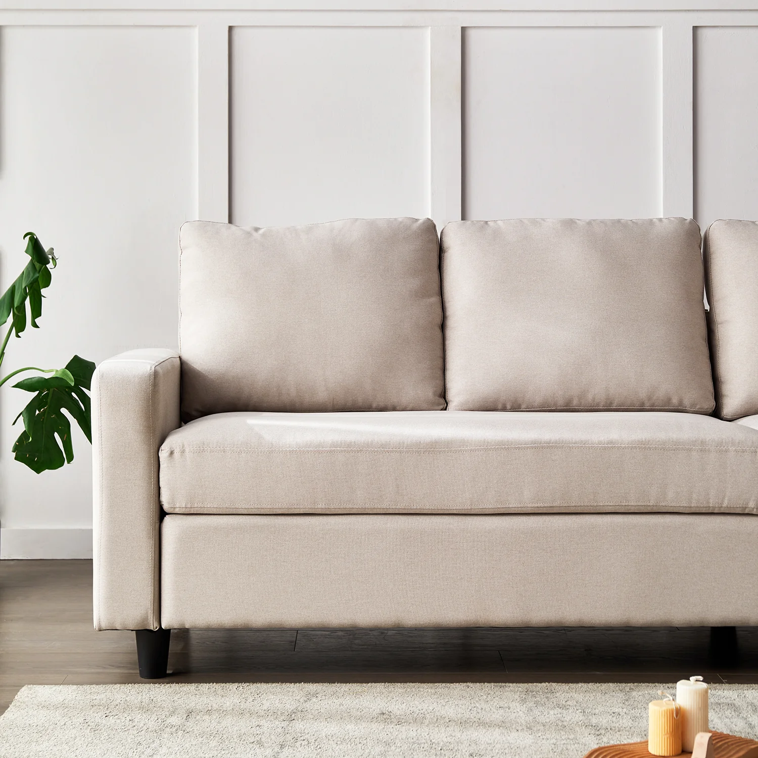 Campbell 3 Seater Sofa with Reversible Chaise in Beige Woven Fabric - Image 5