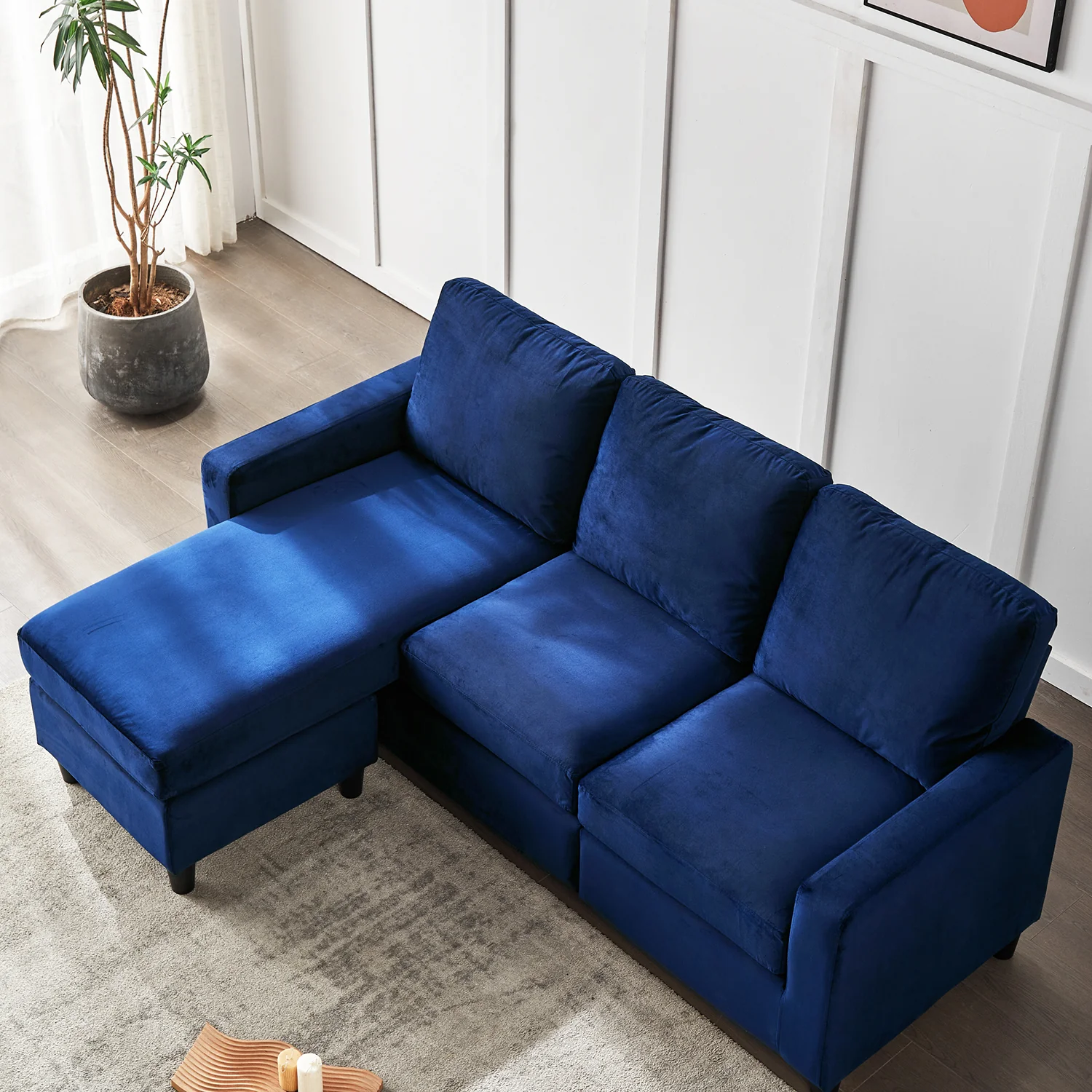 Campbell 3 Seater Sofa with Reversible Chaise in Blue Velvet - Image 2