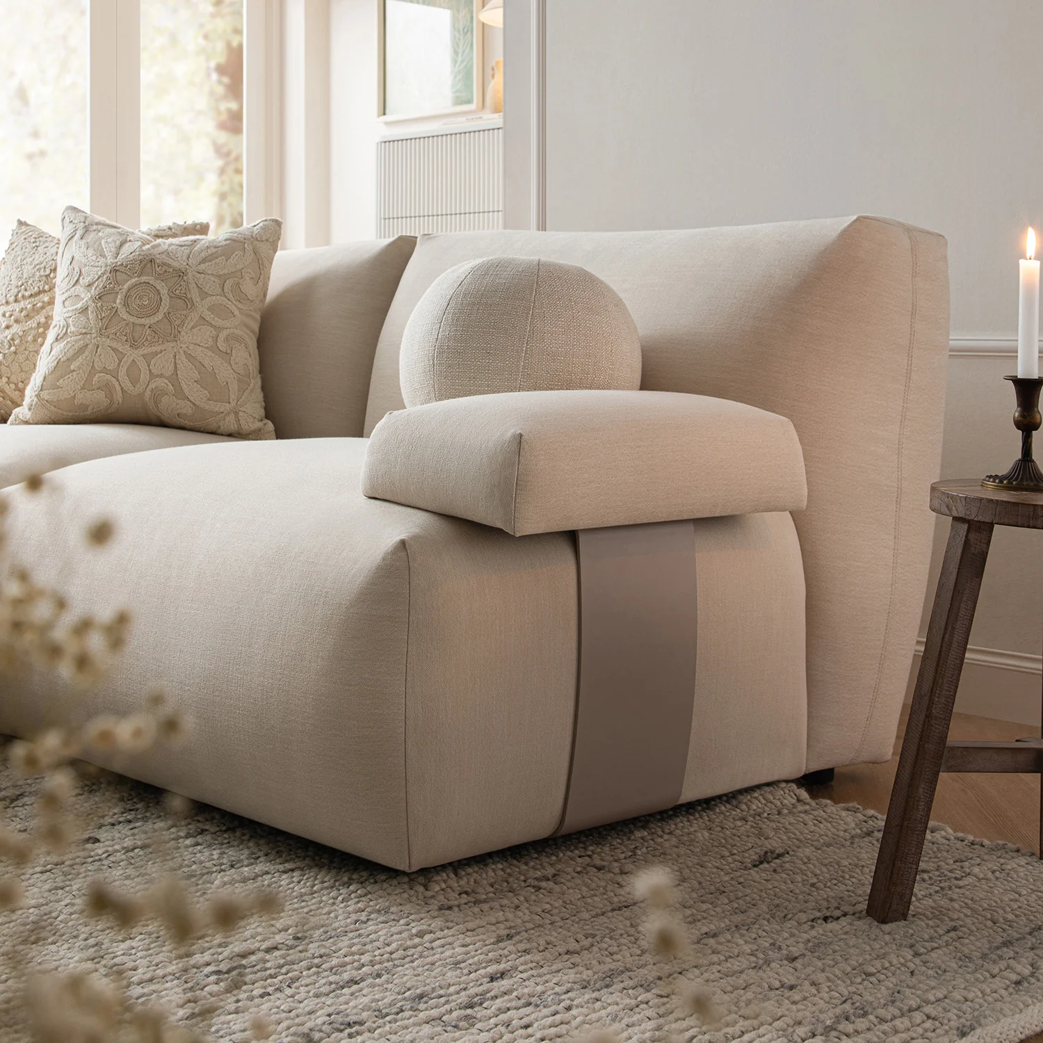 Carlyle Beige Cotton Blend Modular Sofa, 2-Piece Chaise - Image 10