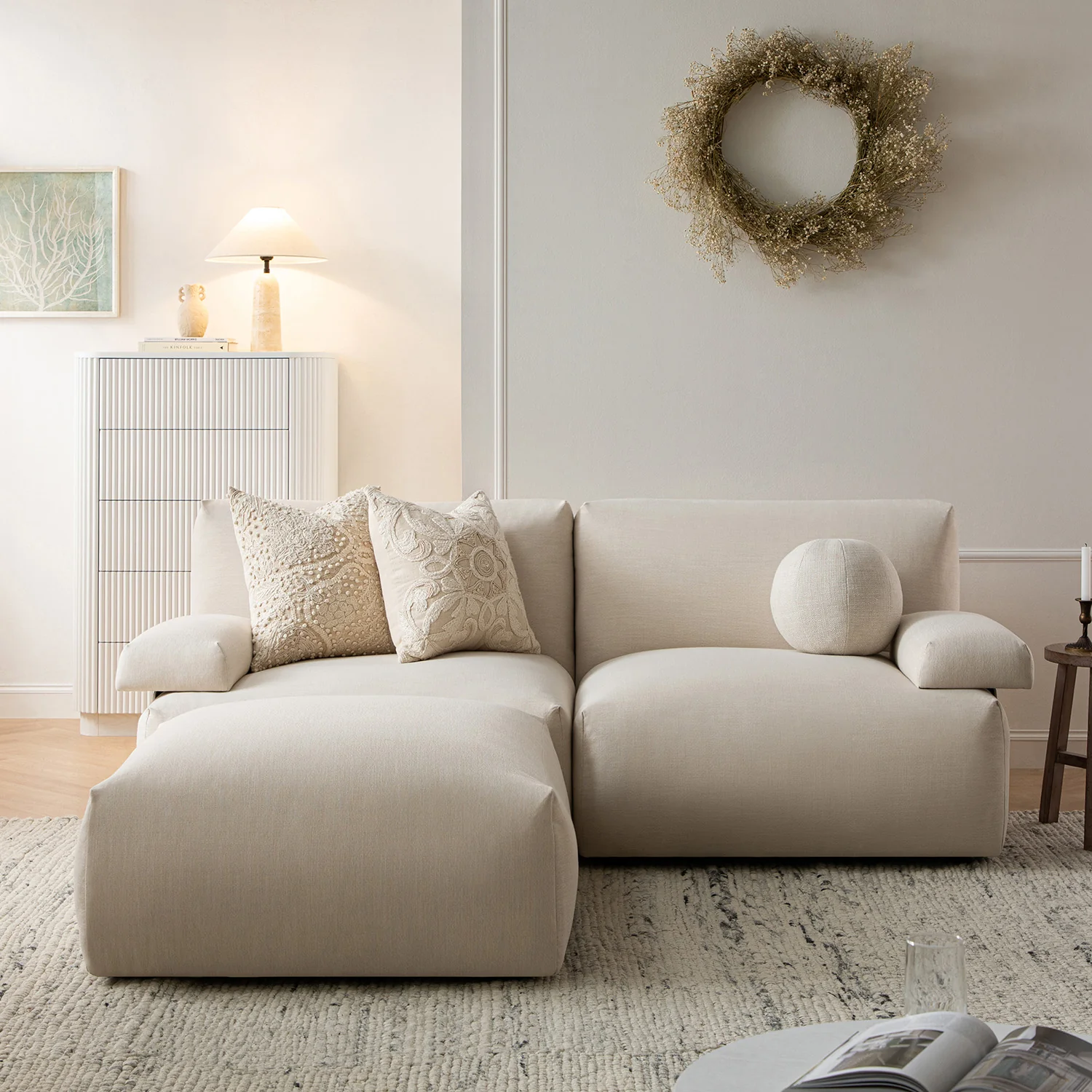 Carlyle Beige Cotton Blend Modular Sofa, 2-Piece Chaise - Image 2