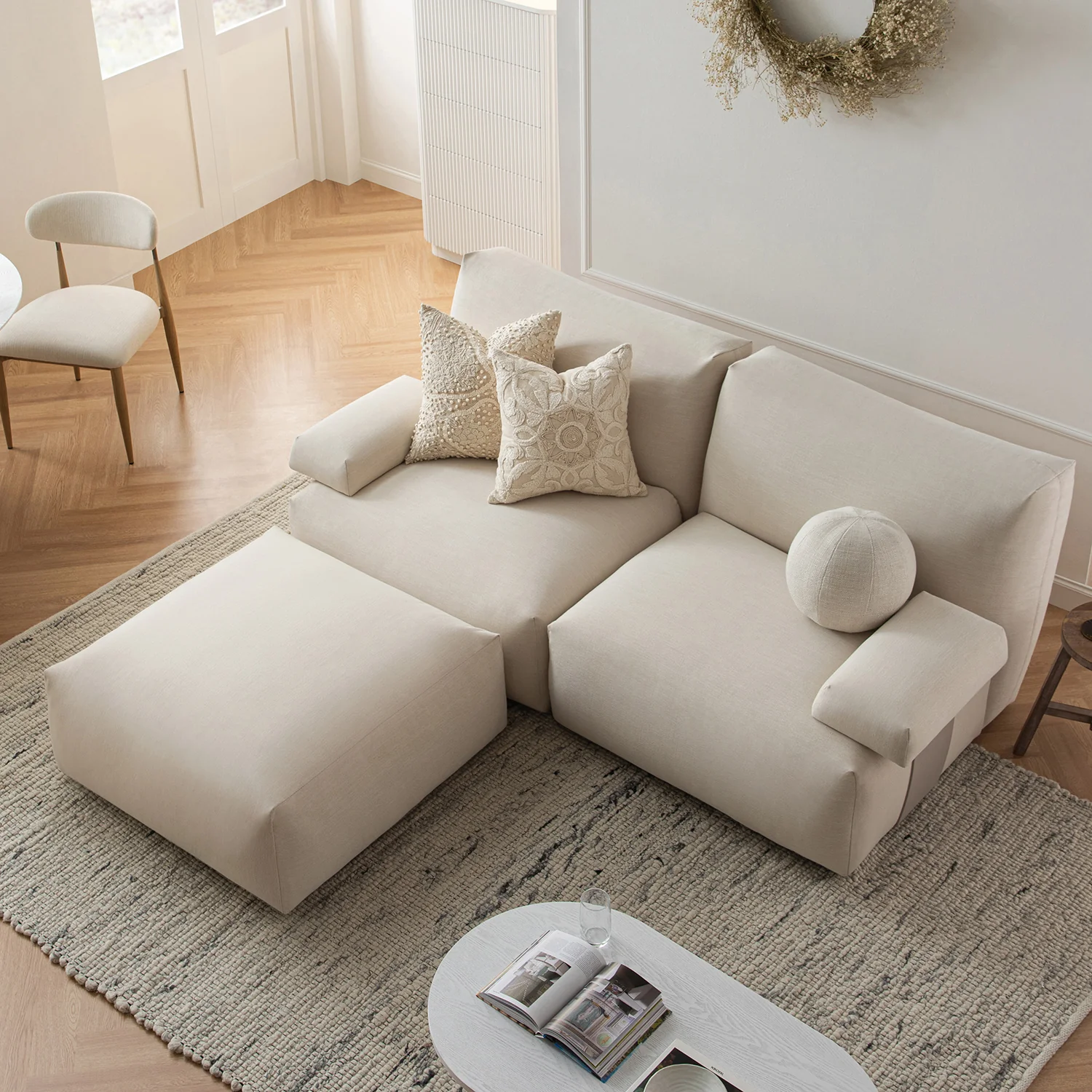 Carlyle Beige Cotton Blend Modular Sofa, 2-Piece Chaise - Image 3