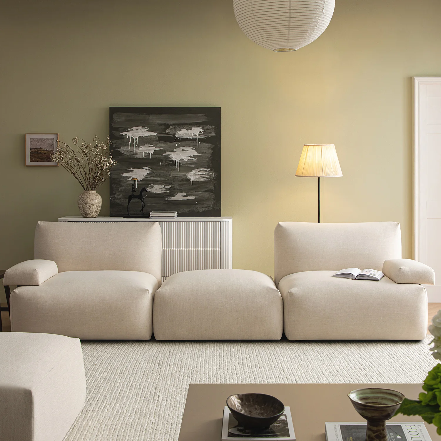 Carlyle Beige Cotton Blend Modular Sofa, 2-Piece Chaise - Image 5