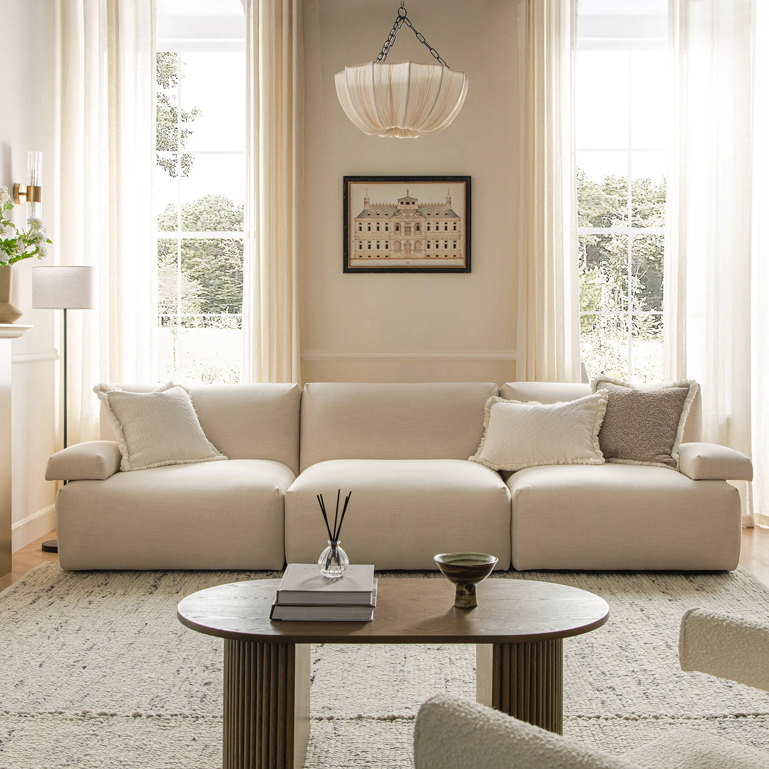 Carlyle Beige Cotton Blend Modular Sofa, 3-Piece