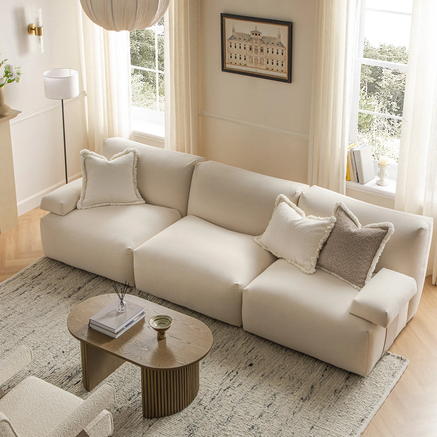 Carlyle Beige Cotton Blend Modular Sofa, 3-Piece - Image 3