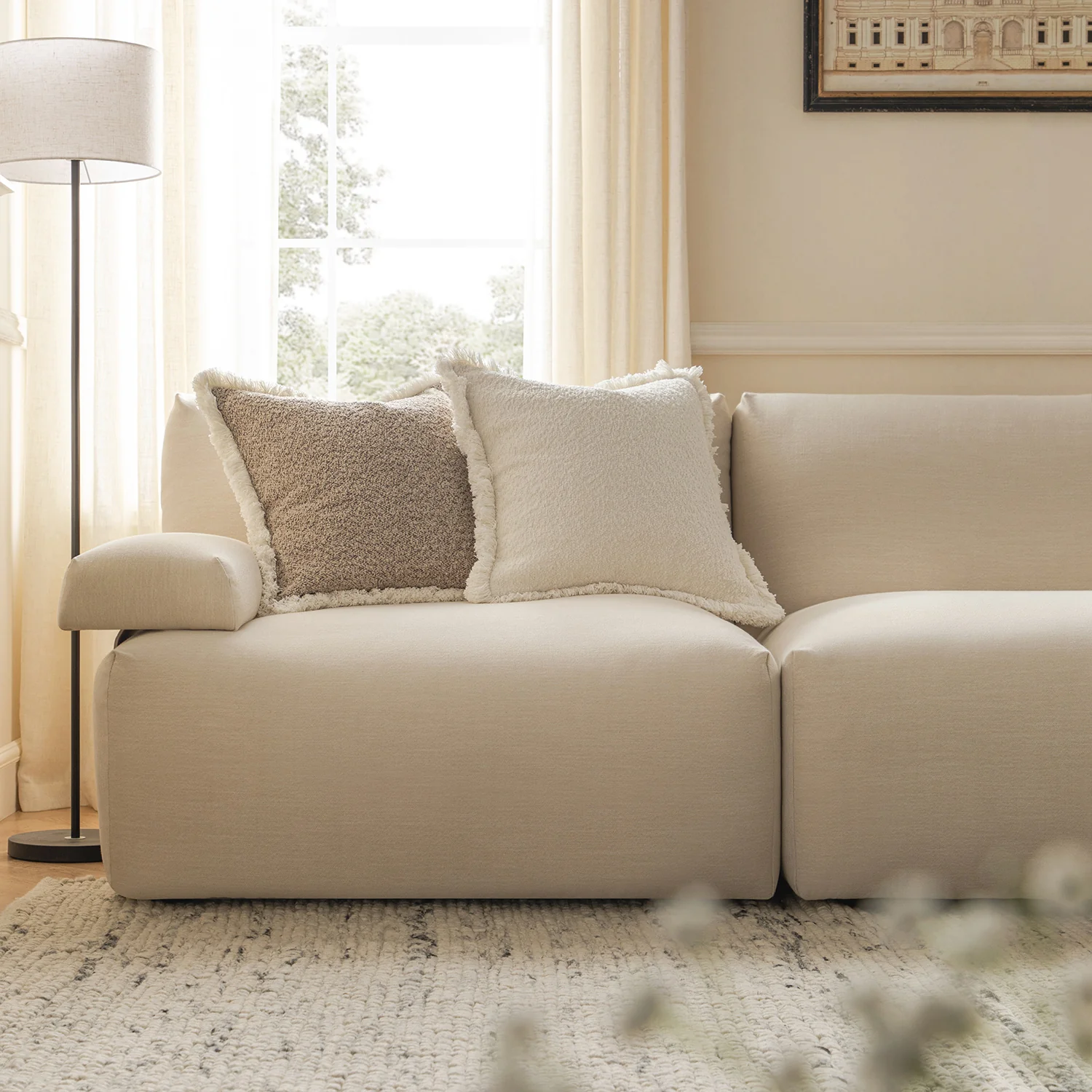 Carlyle Beige Cotton Blend Modular Sofa, 3-Piece - Image 5