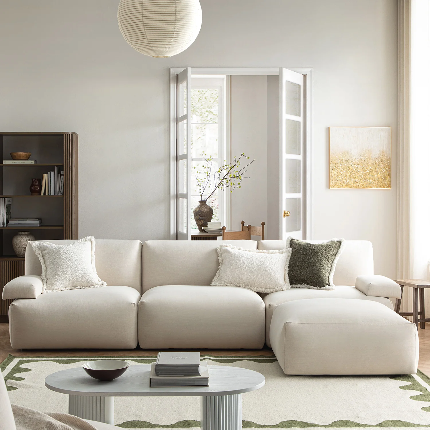 Carlyle Beige Cotton Blend Modular Sofa, 3-Piece Chaise - Image 2