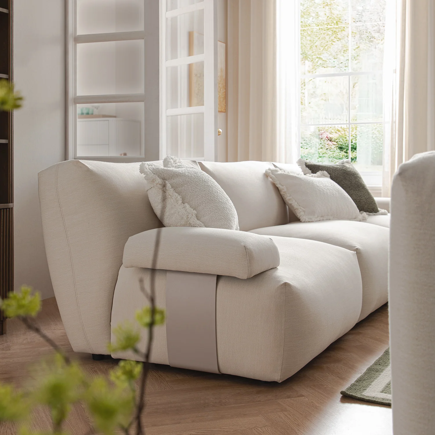 Carlyle Beige Cotton Blend Modular Sofa, 3-Piece Chaise - Image 6