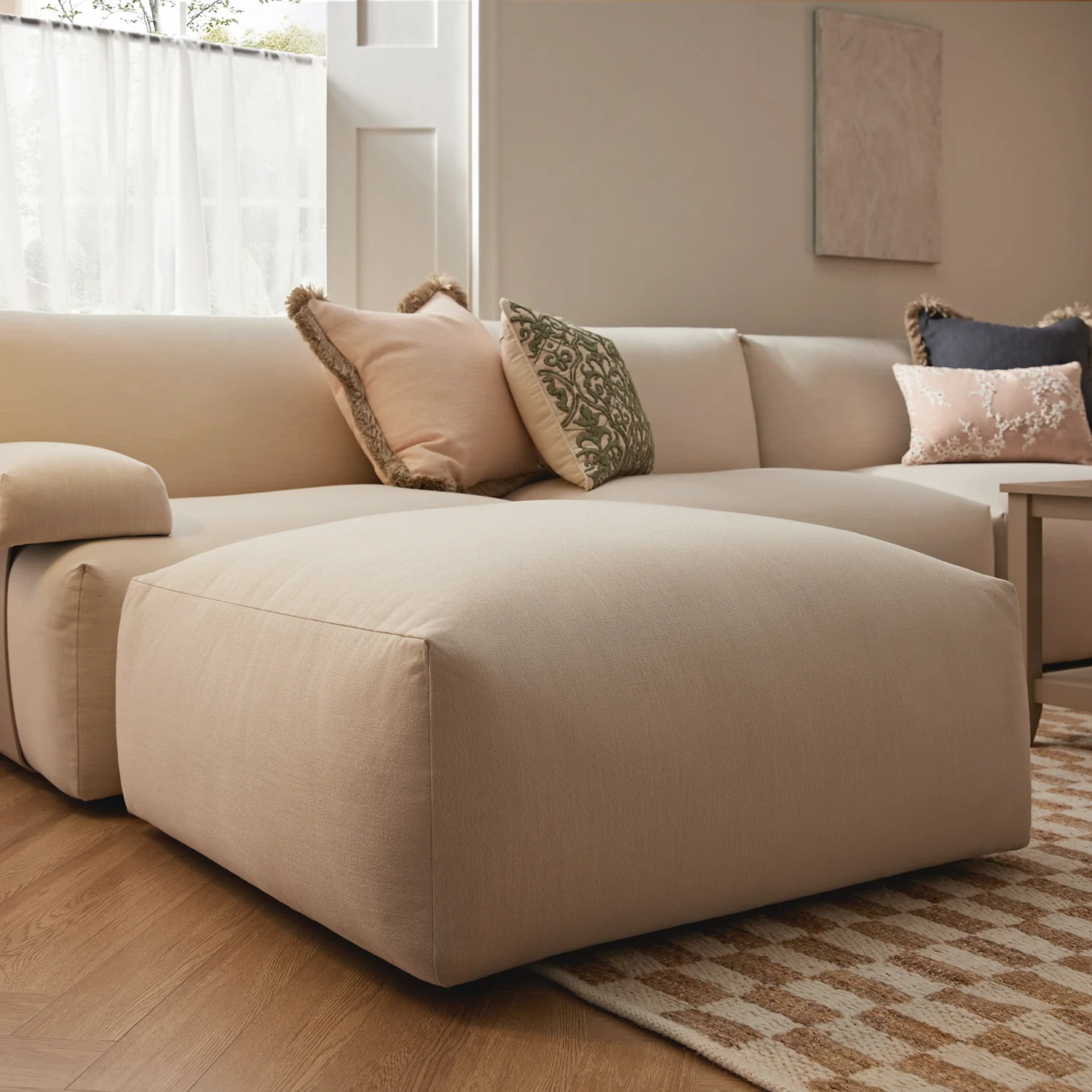 Carlyle Beige Cotton Blend Modular Sofa, 4-Piece Chaise - Image 5