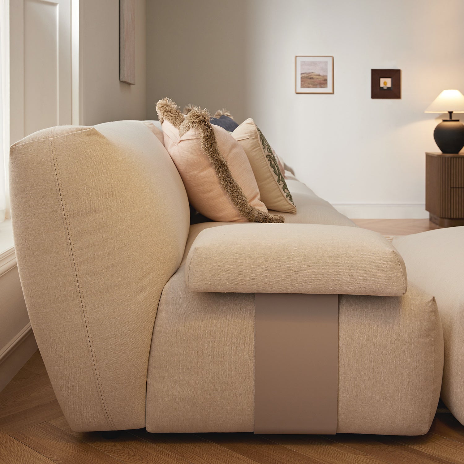 Carlyle Beige Cotton Blend Modular Sofa, 4-Piece Chaise - Image 6
