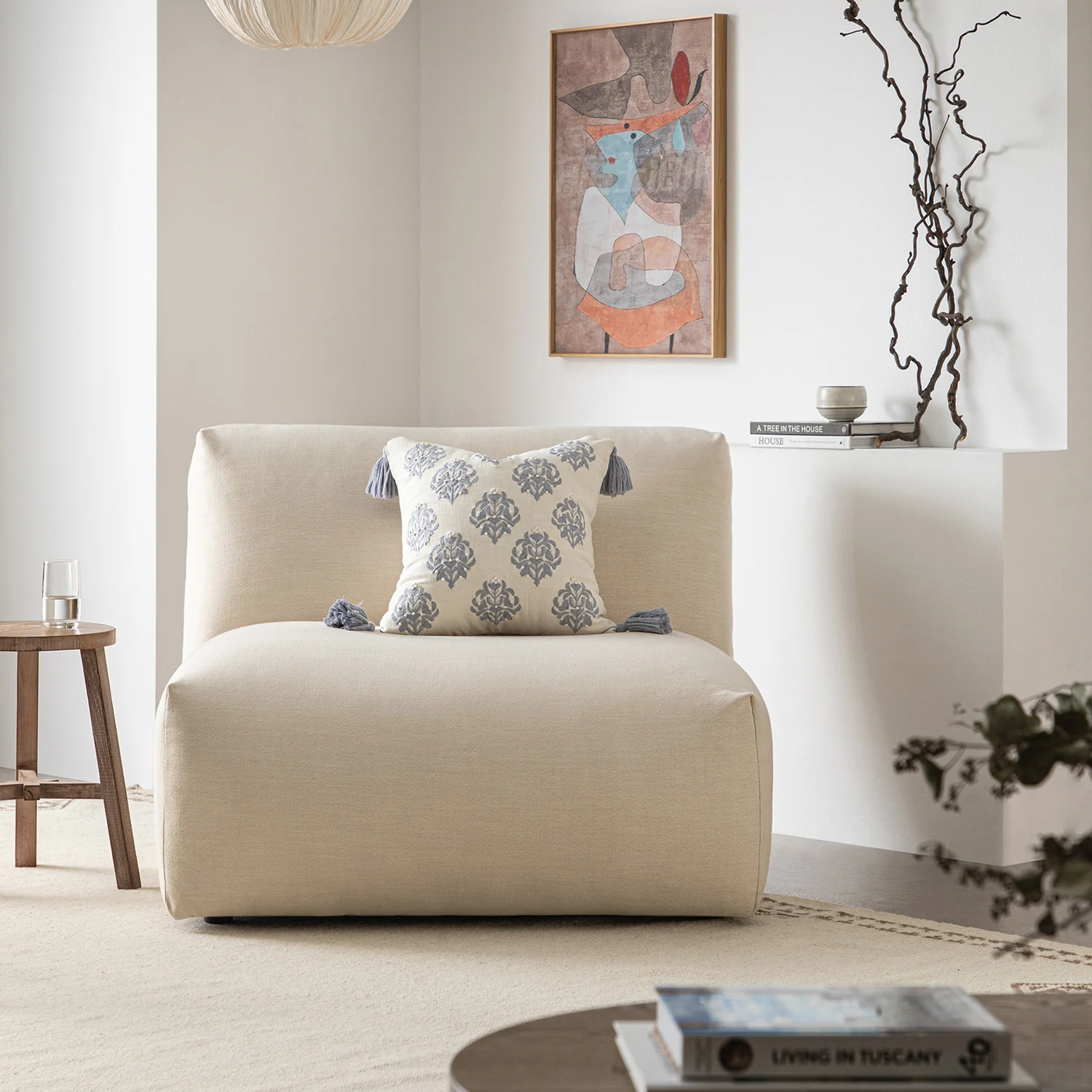 Carlyle Beige Cotton Blend Modular Sofa, Armless Seat - Image 2
