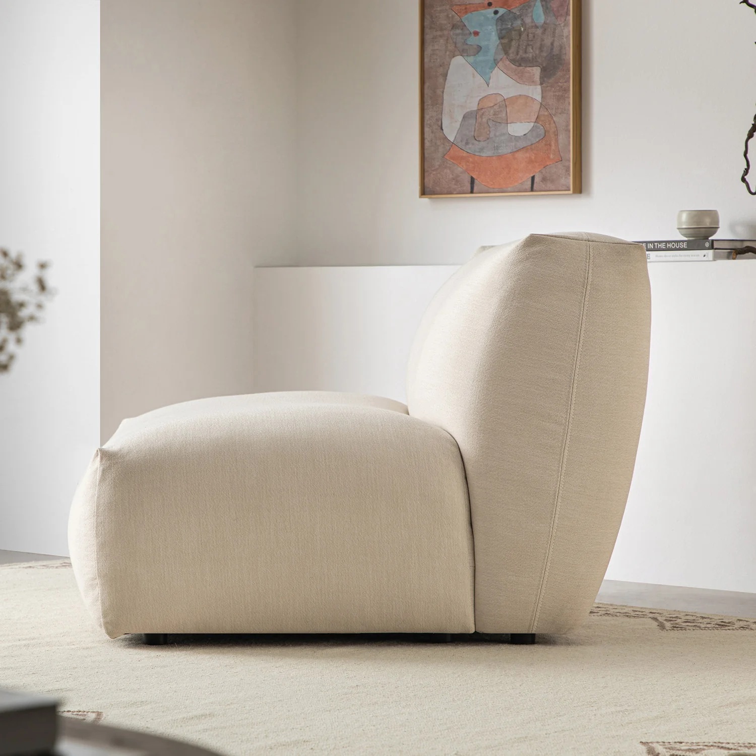 Carlyle Beige Cotton Blend Modular Sofa, Armless Seat - Image 3