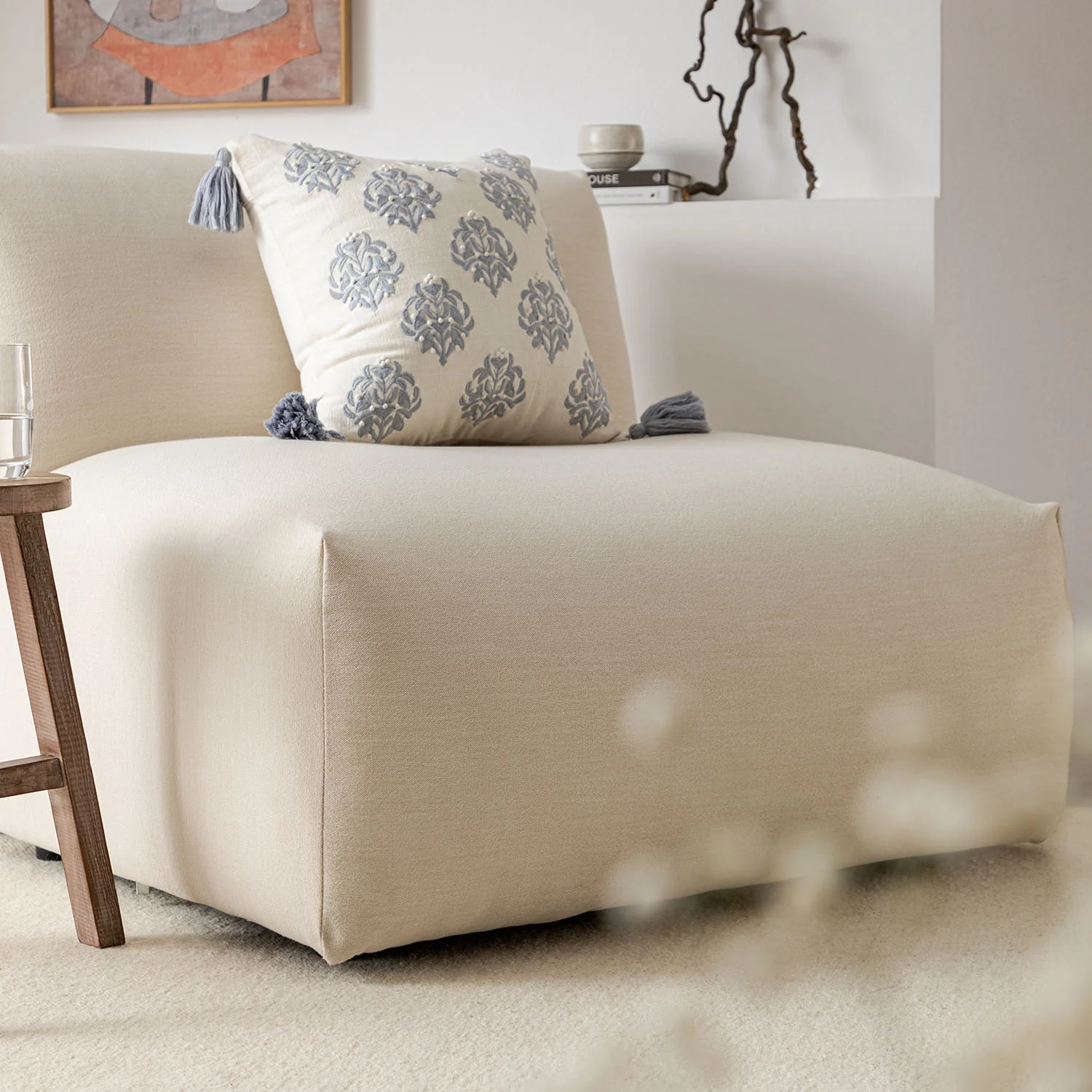 Carlyle Beige Cotton Blend Modular Sofa, Armless Seat - Image 4