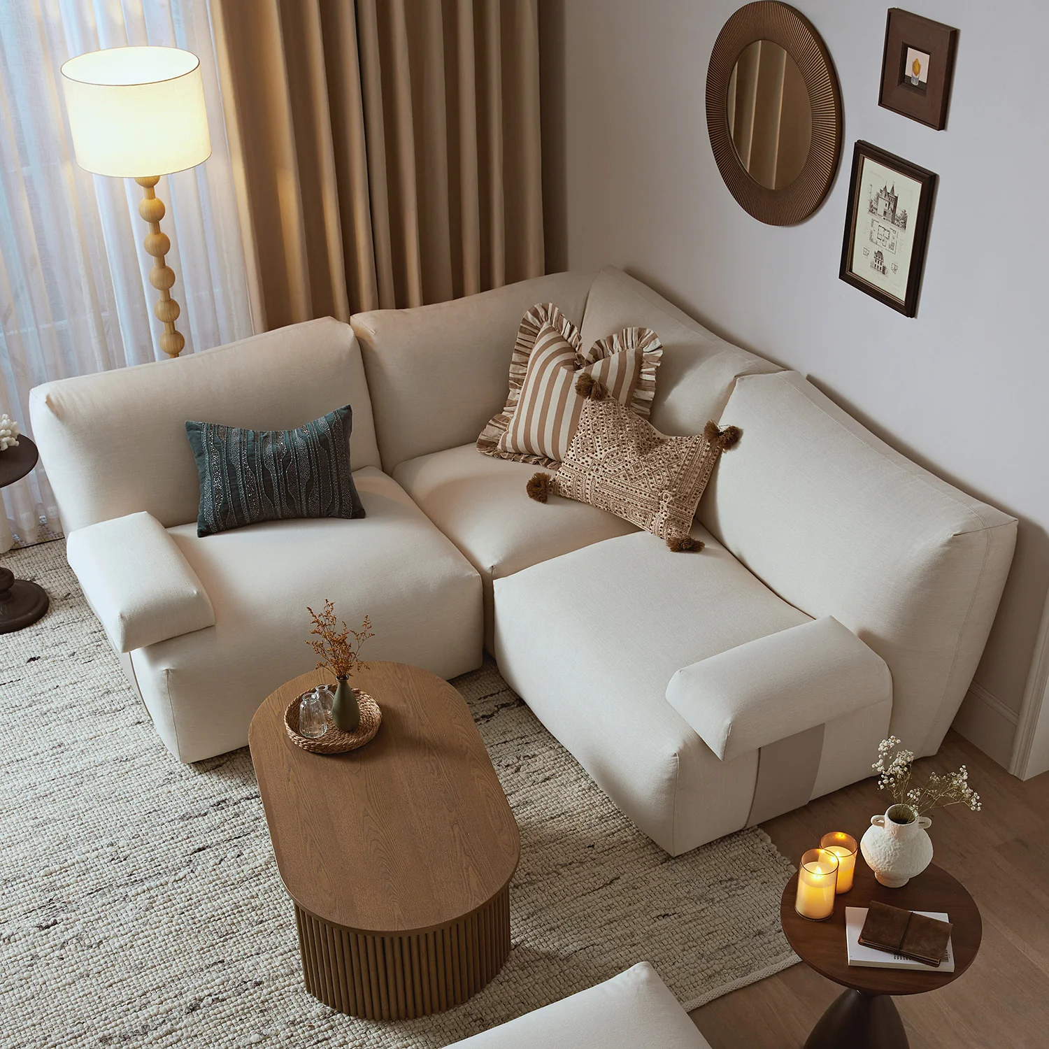 Carlyle Beige Cotton Blend Modular Sofa, Compact Corner Set - Image 2
