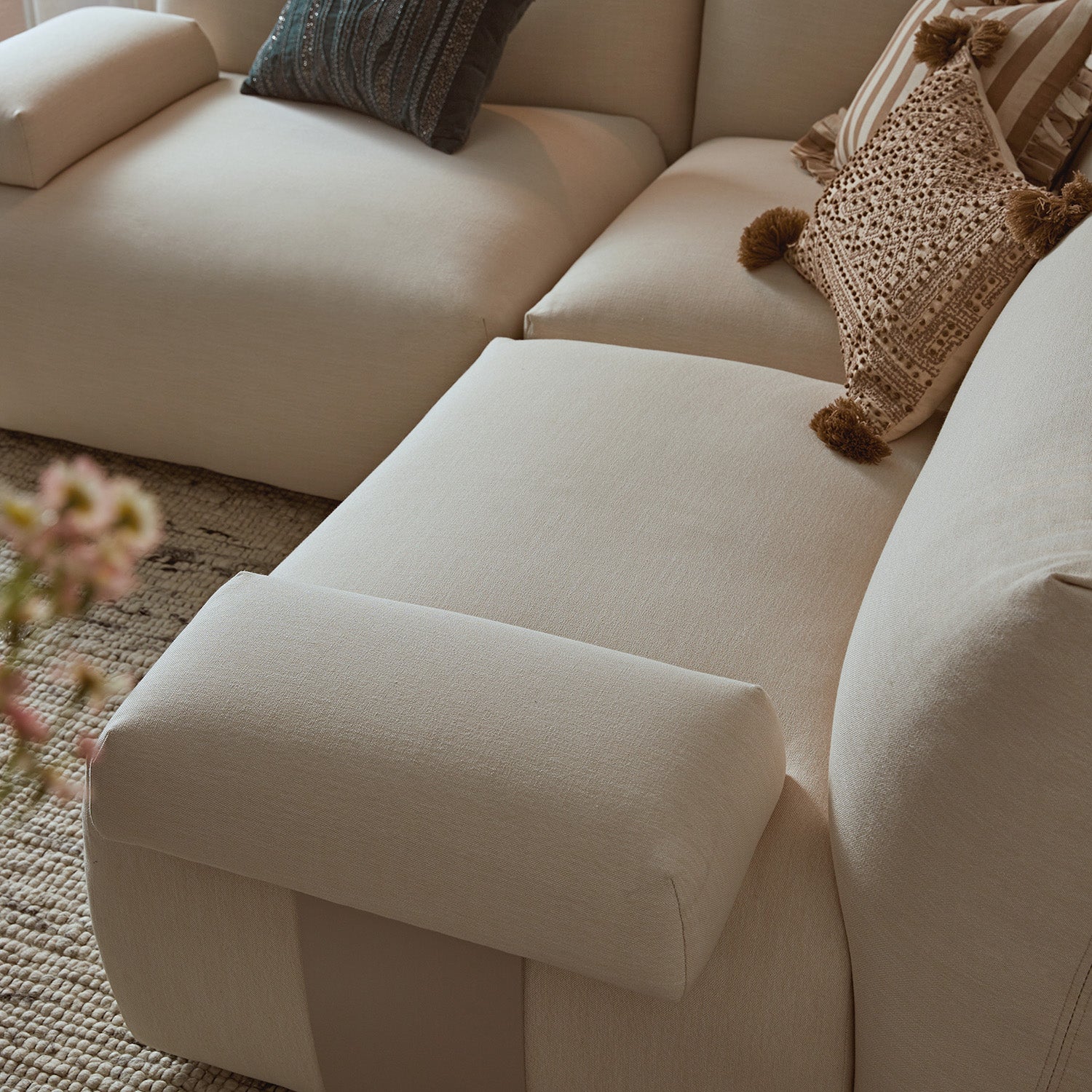 Carlyle Beige Cotton Blend Modular Sofa, Compact Corner Set - Image 3