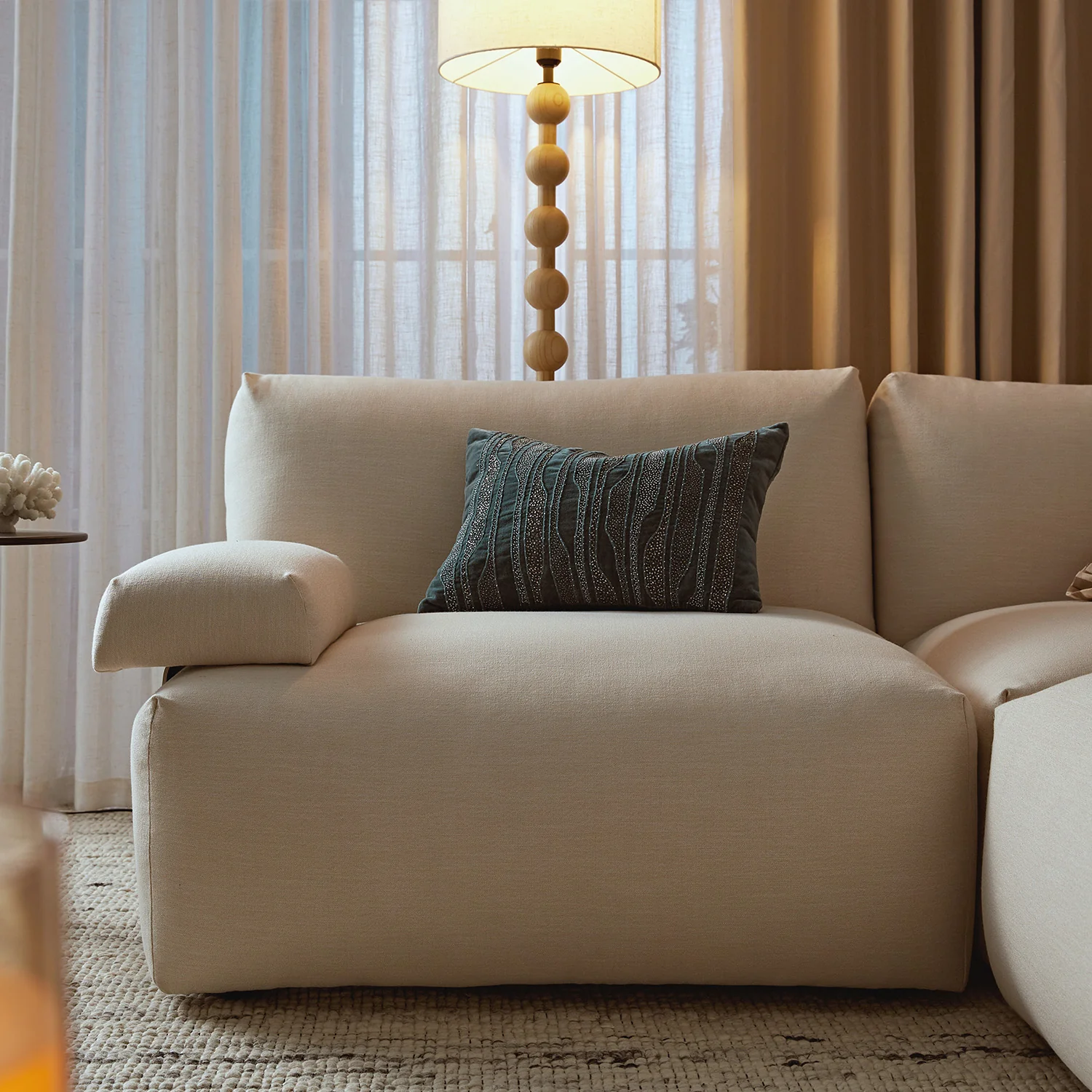 Carlyle Beige Cotton Blend Modular Sofa, Compact Corner Set - Image 4