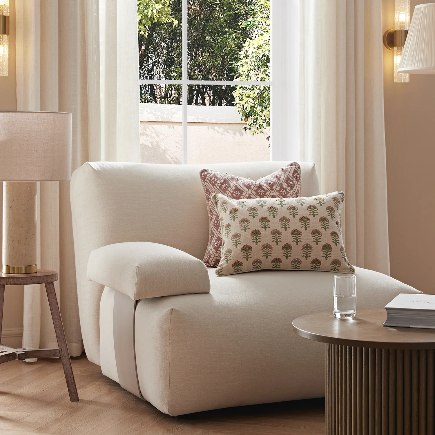 Carlyle Beige Cotton Blend Modular Sofa, Side Seat