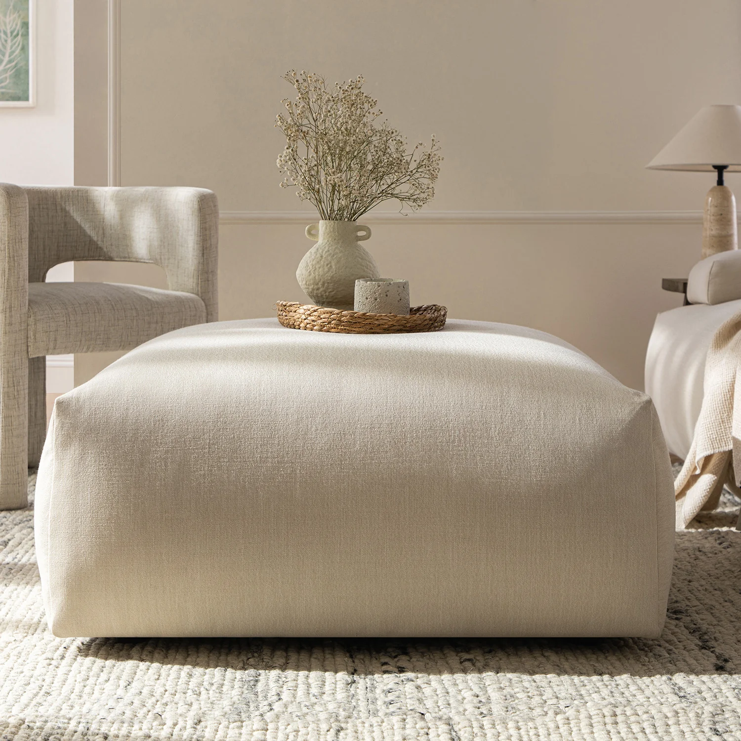 Carlyle Beige Cotton Blend Modular Sofa, Stool - Image 2