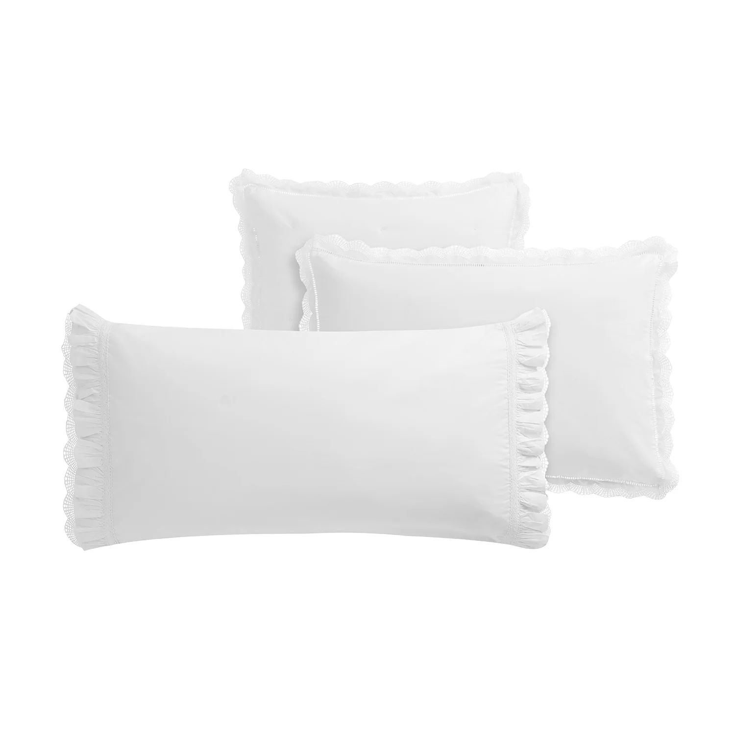 Castillo White Lace 300 Thread Count Cotton Percale King Size Pillowcases - Pair - Image 3