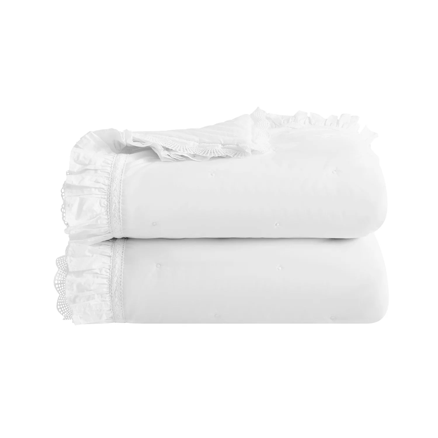 Castillo White Lace Quilted 300 Thread Count Cotton Percale Bedspread - Image 2