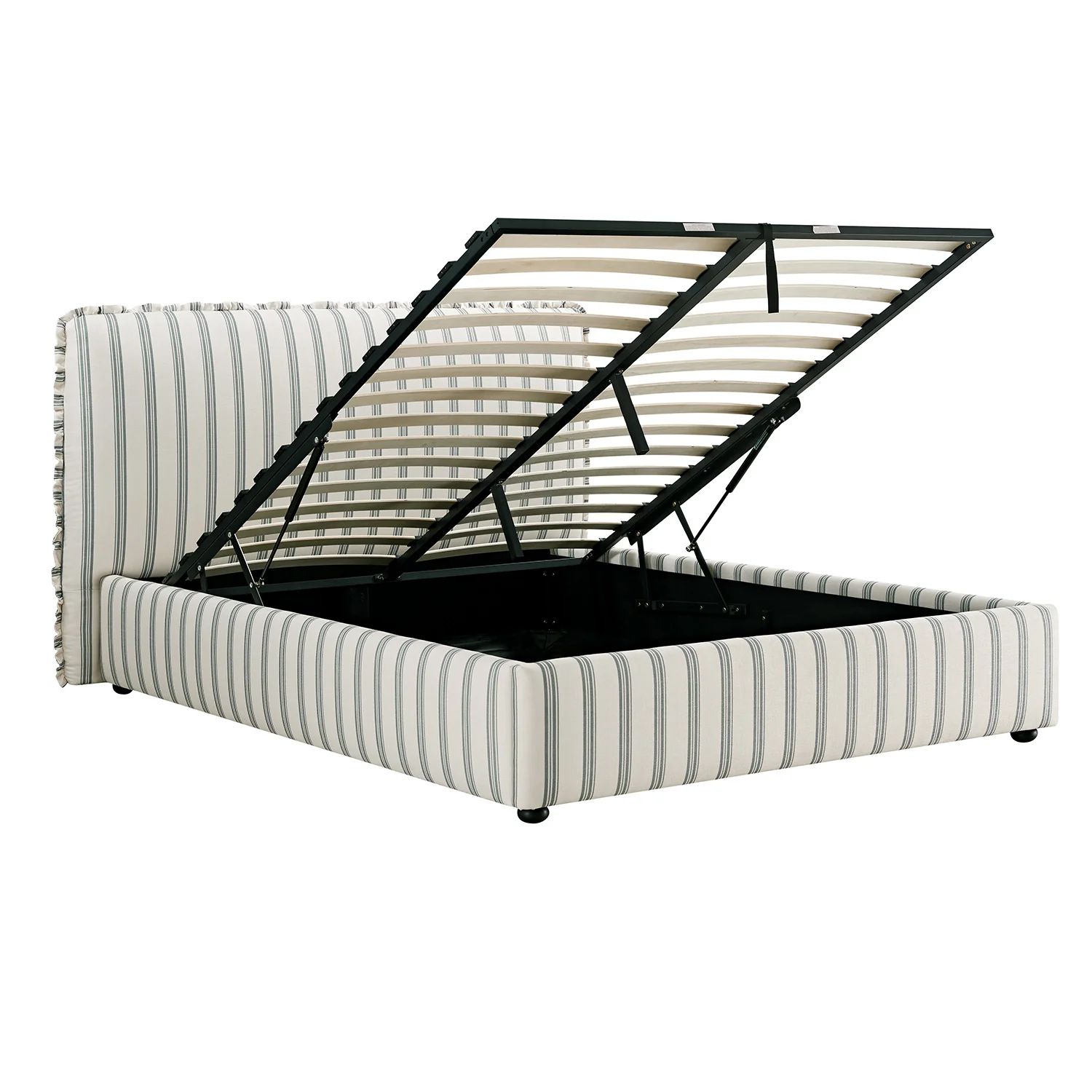 Celeste Upholstered Storage Bed with Ruffled Headboard, Laurel Green Stripe - Image 14