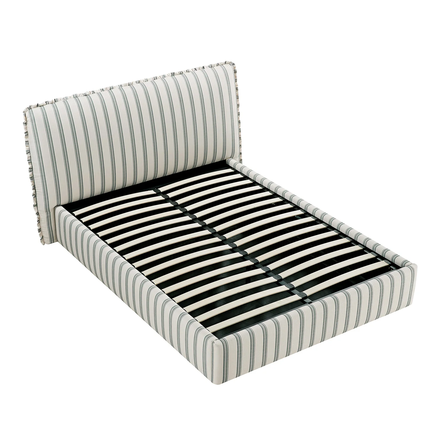 Celeste Upholstered Storage Bed with Ruffled Headboard, Laurel Green Stripe - Image 15
